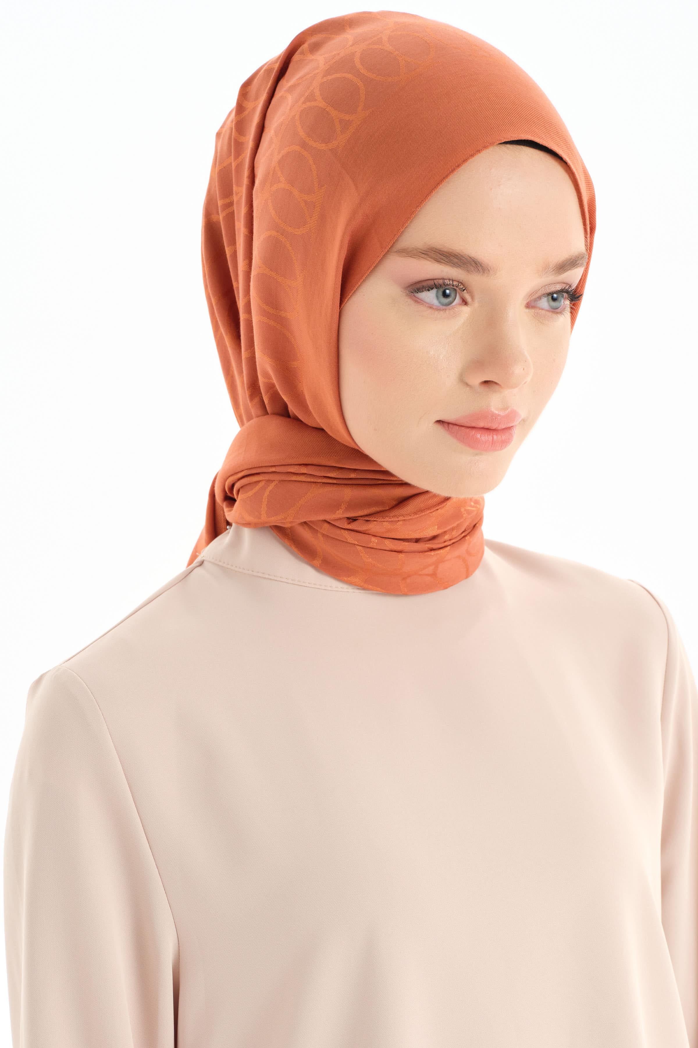 Natural Dairesel Desenli Şal - Kiremit TUGBA