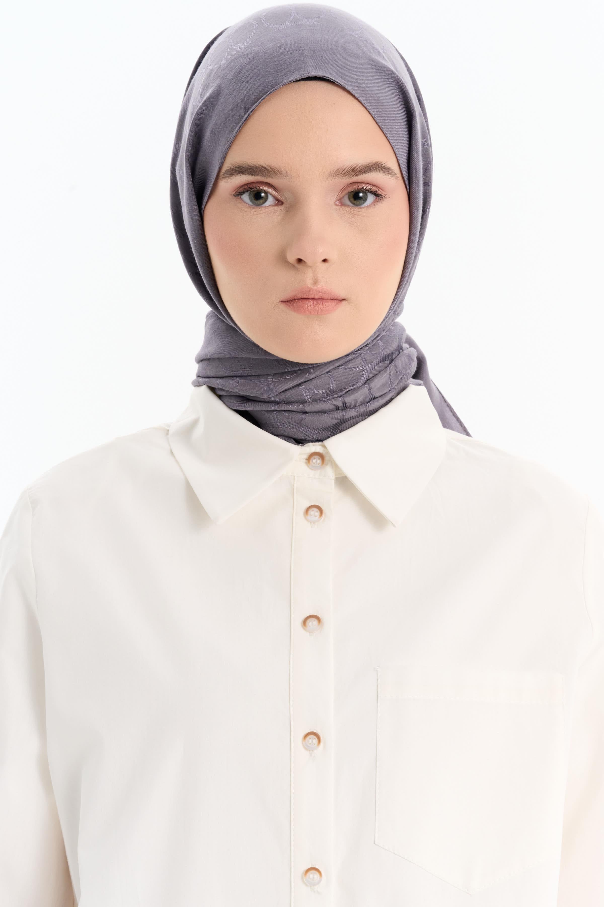 Natural Dairesel Desenli Şal - Koyu Gri TUGBA