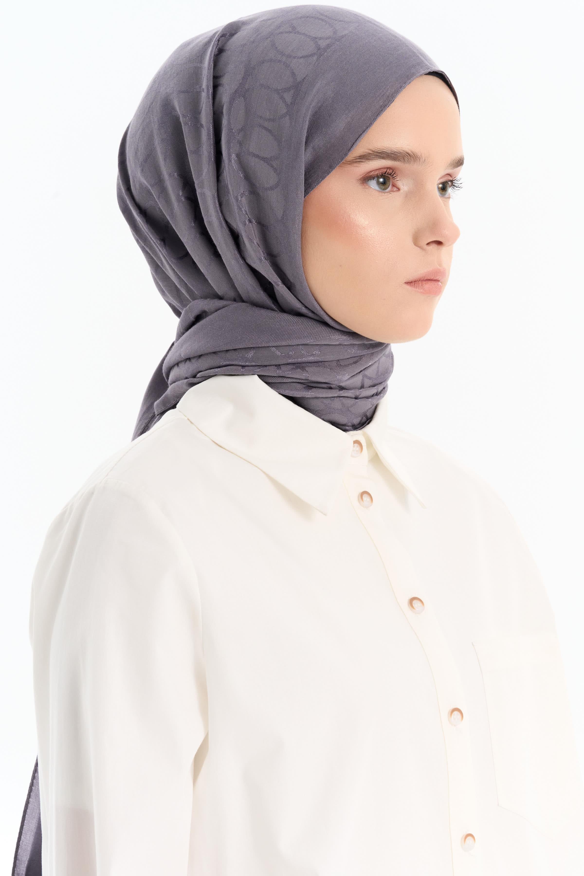 Natural Dairesel Desenli Şal - Koyu Gri TUGBA