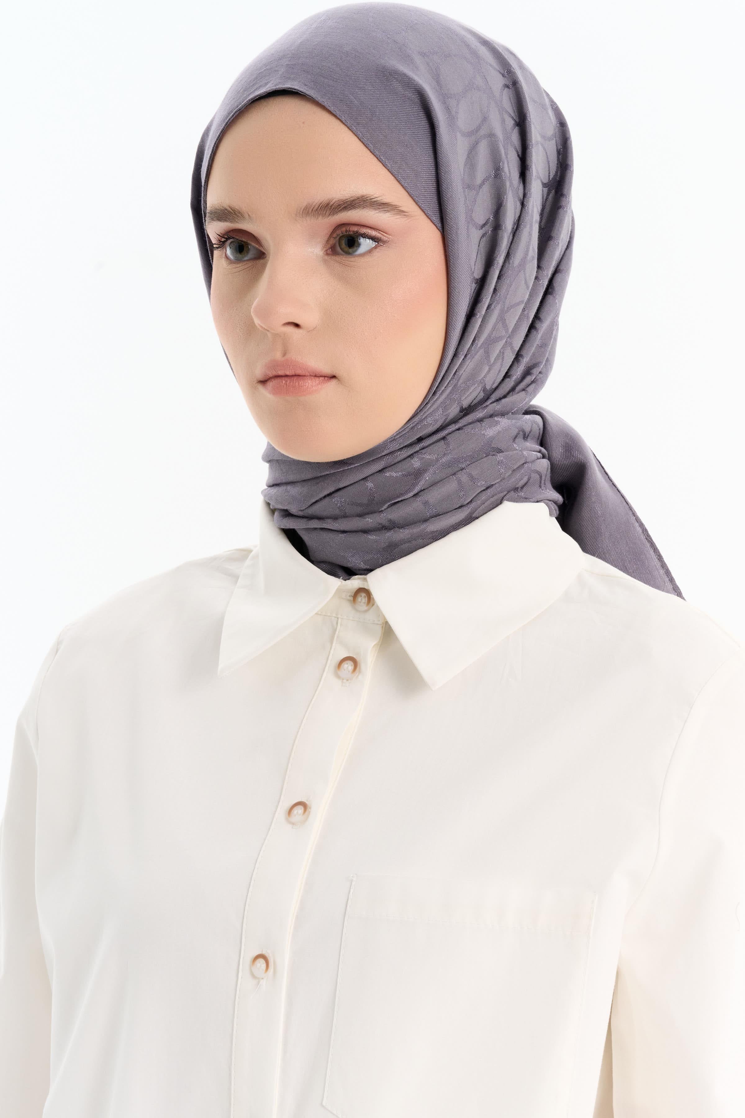 Natural Dairesel Desenli Şal - Koyu Gri TUGBA