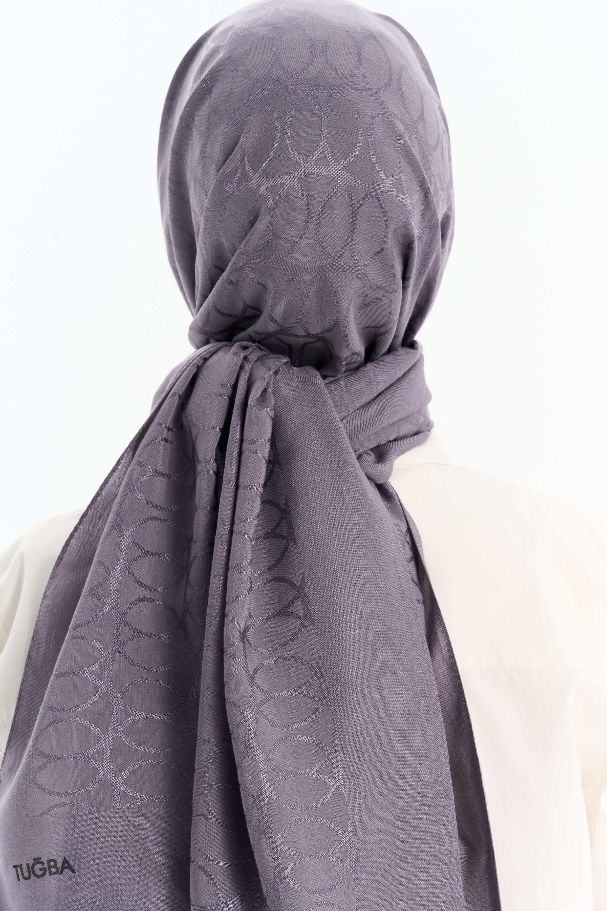 Natural Dairesel Desenli Şal - Koyu Gri TUGBA