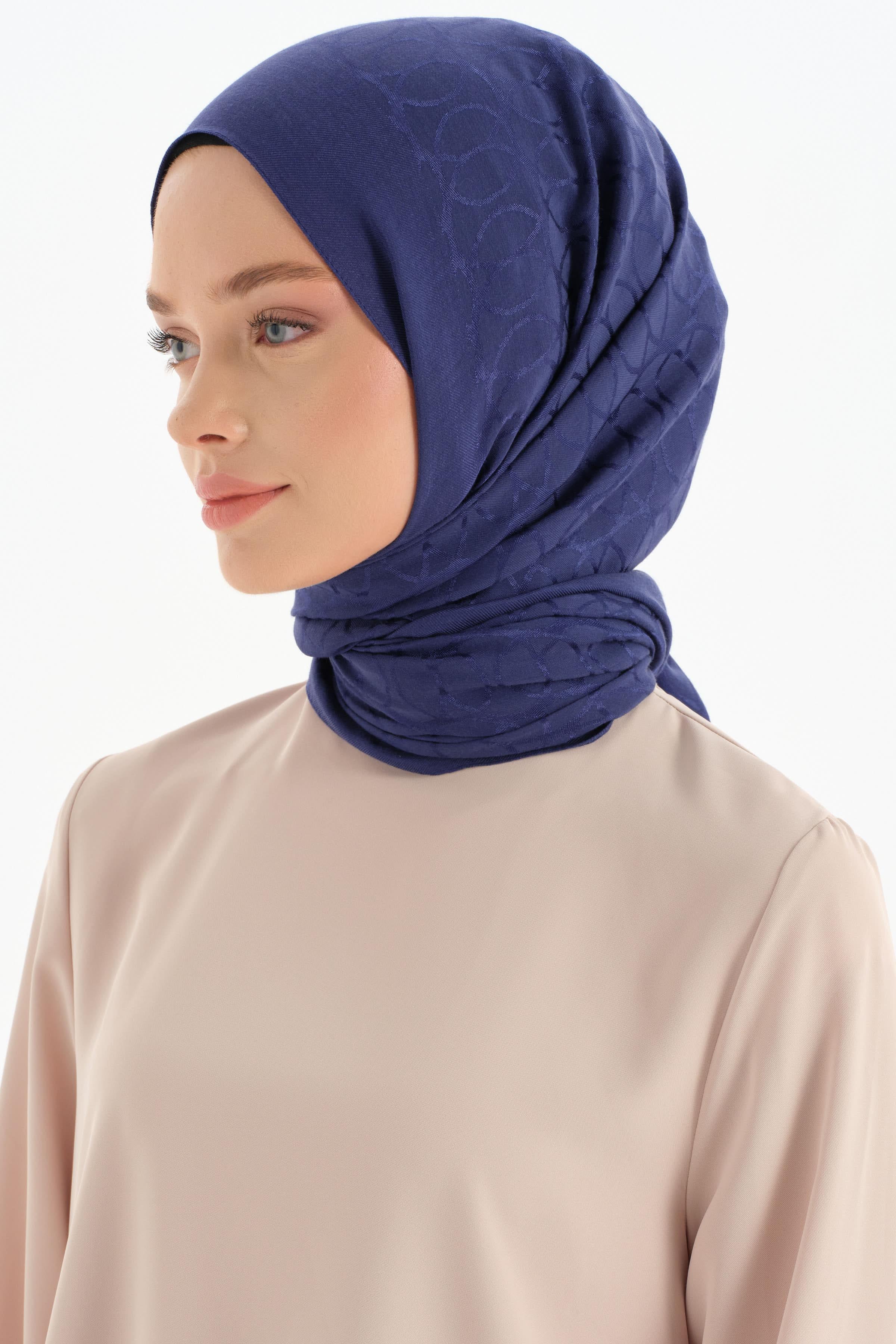 Natural Dairesel Desenli Şal - Lacivert TUGBA