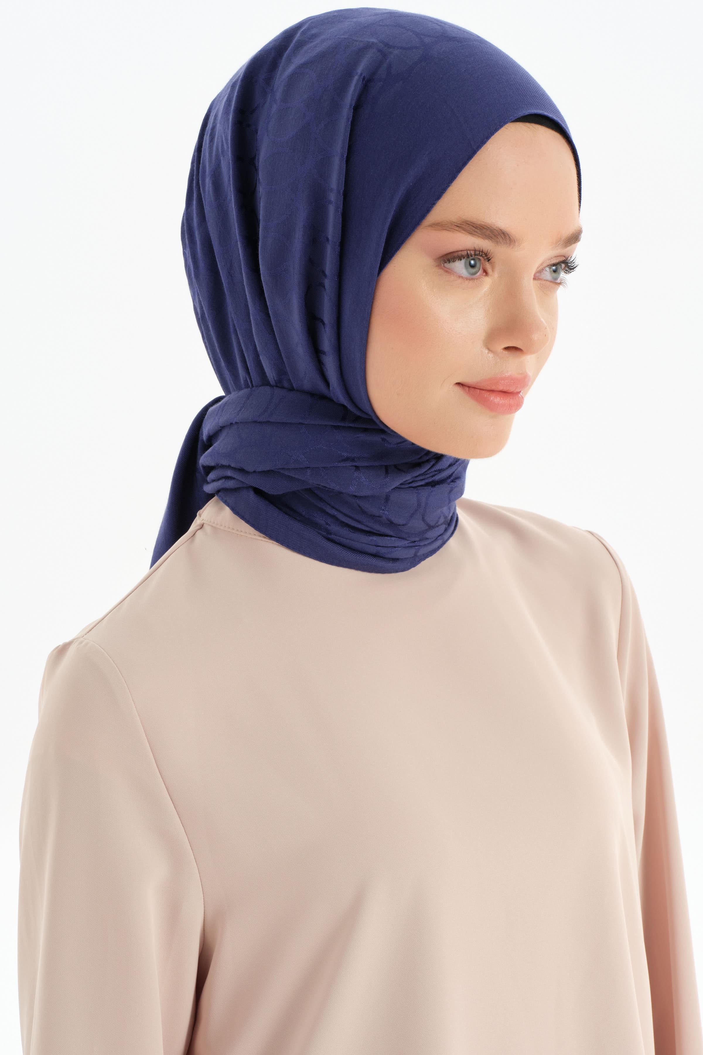 Natural Dairesel Desenli Şal - Lacivert TUGBA