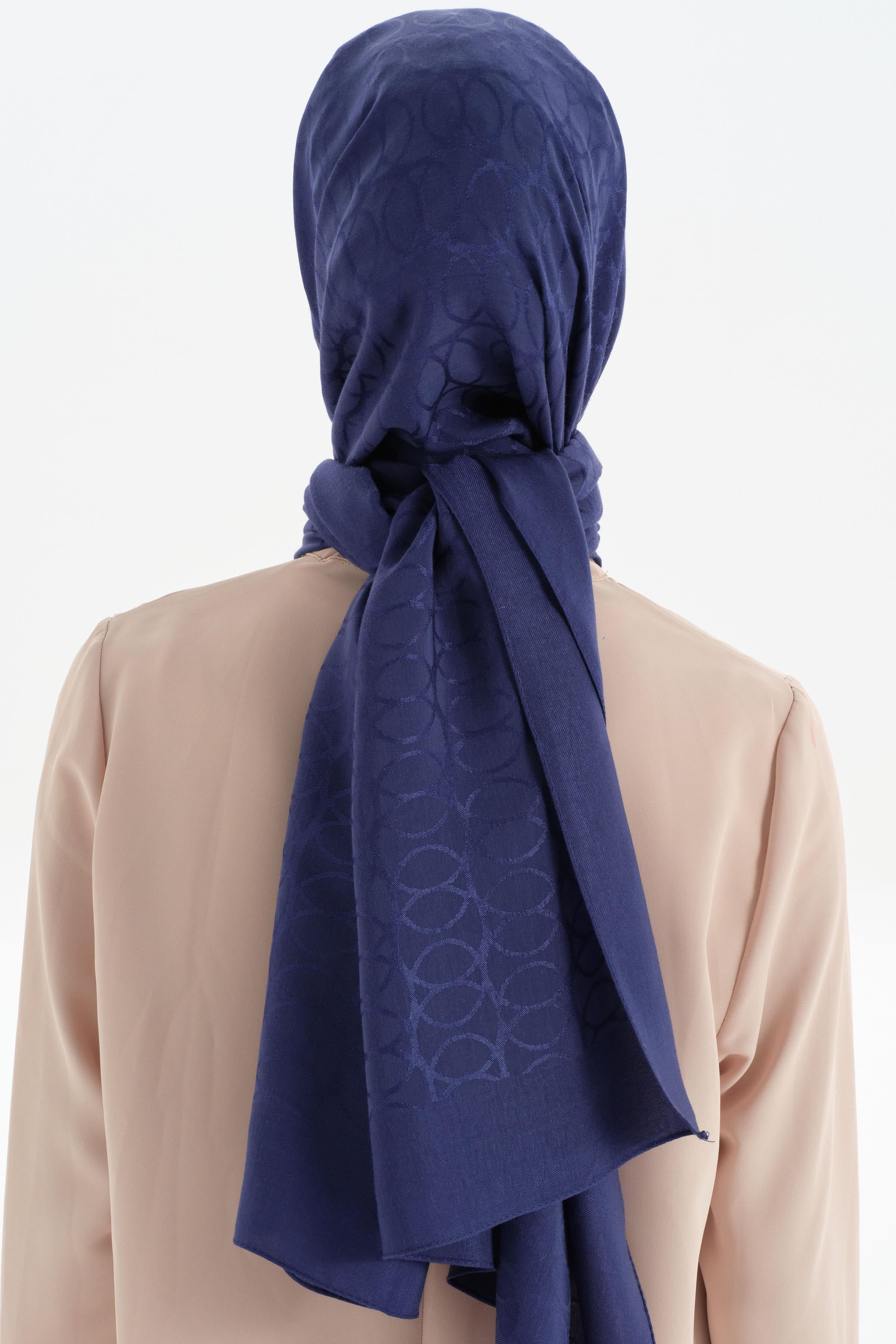 Natural Dairesel Desenli Şal - Lacivert TUGBA