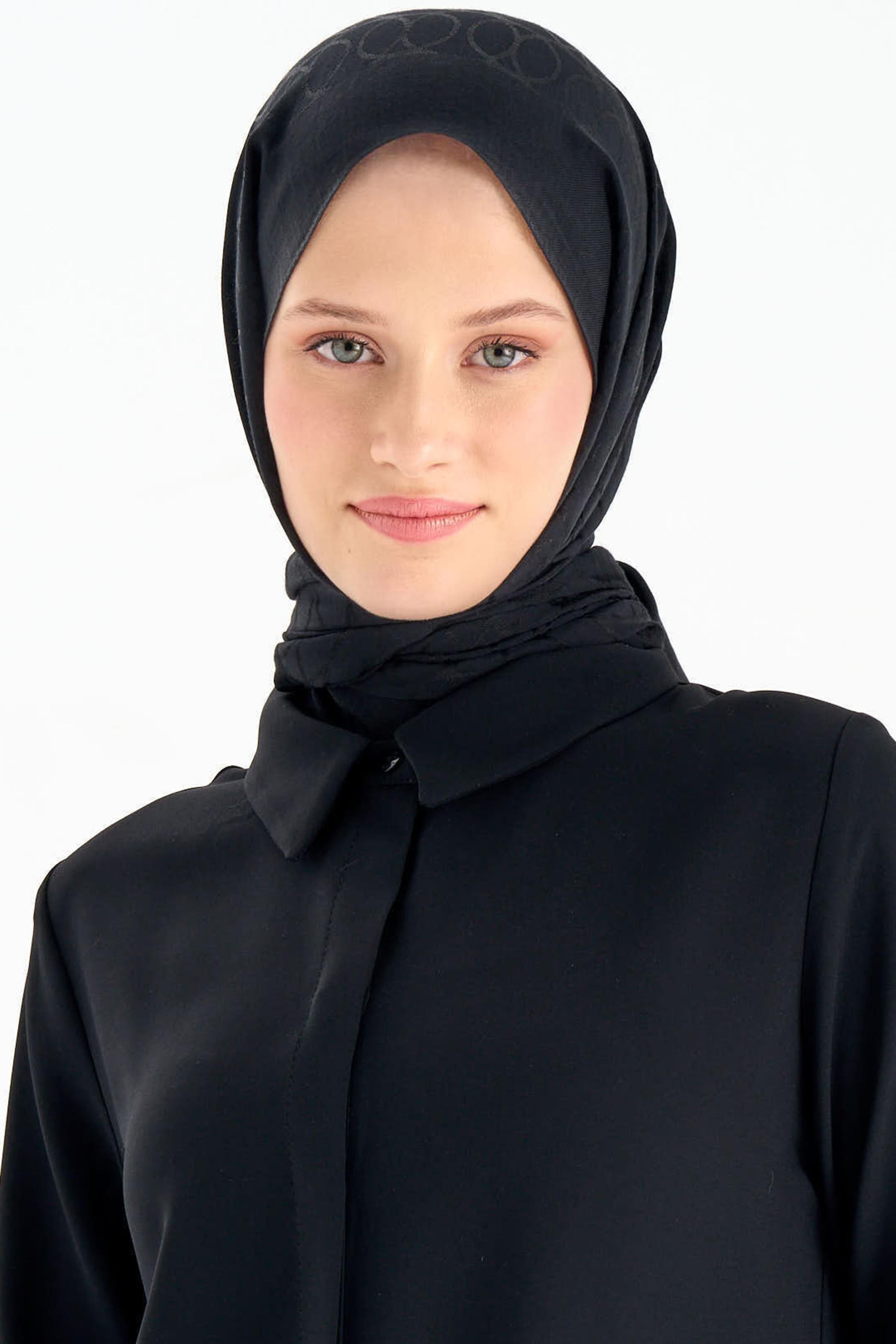 Natural Dairesel Desenli Şal - Siyah TUGBA