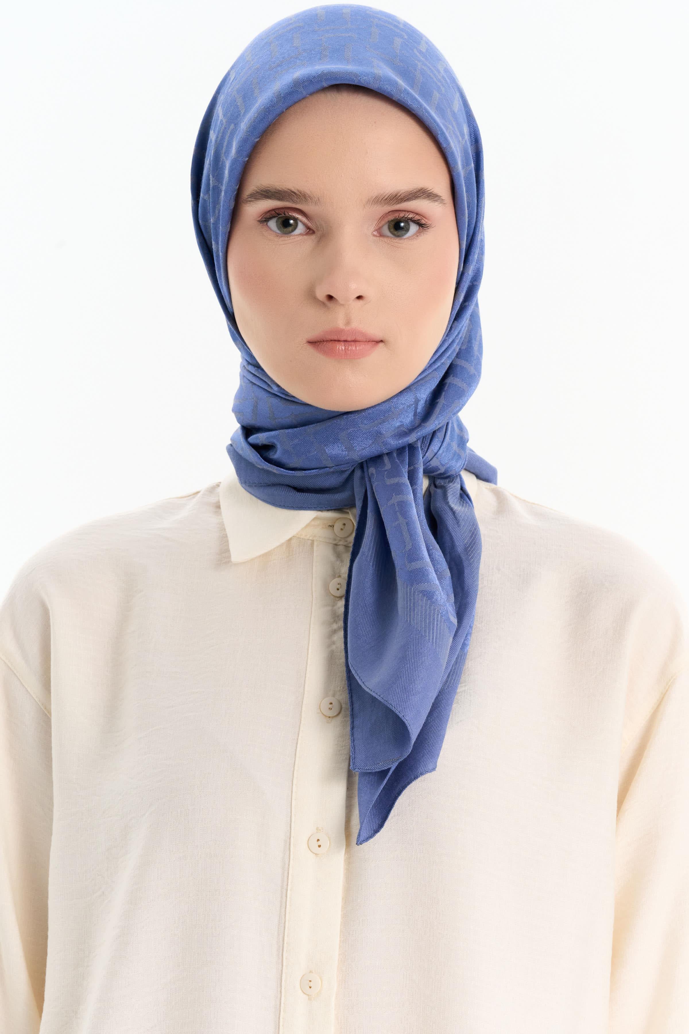 Natural Desenli Şal - İndigo TUGBA