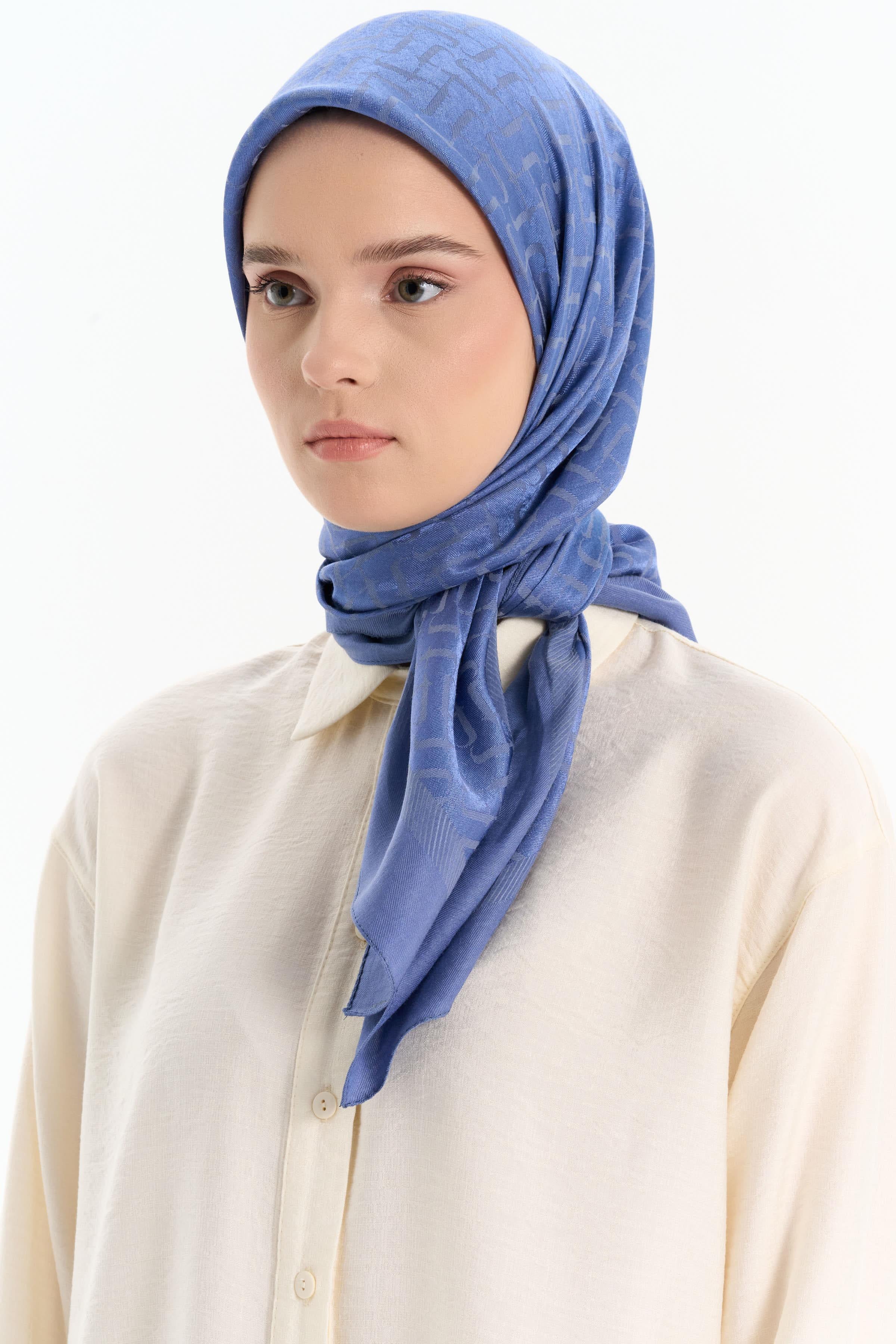 Natural Desenli Şal - İndigo TUGBA