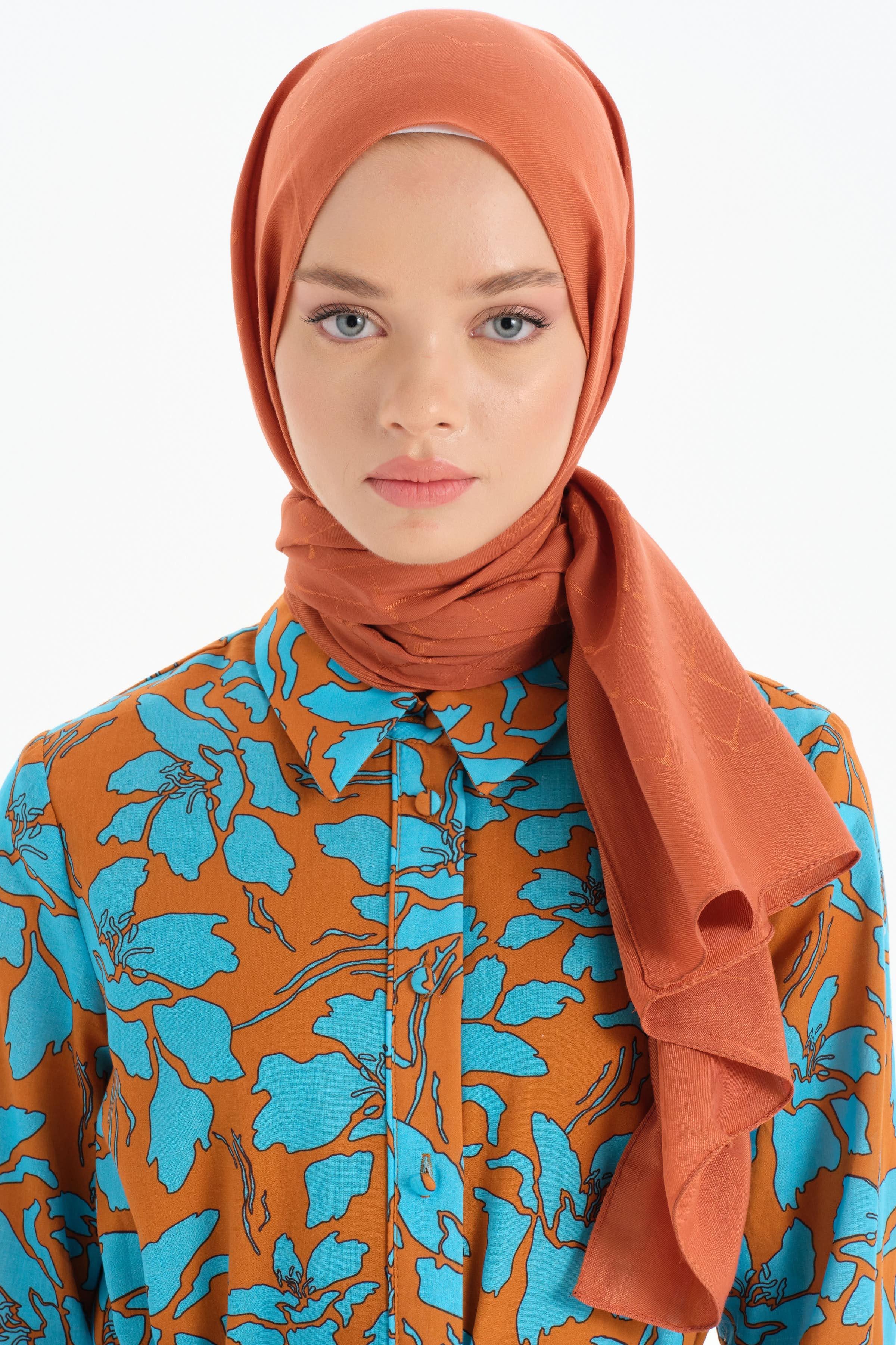 Natural Desenli Şal - Kiremit TUGBA