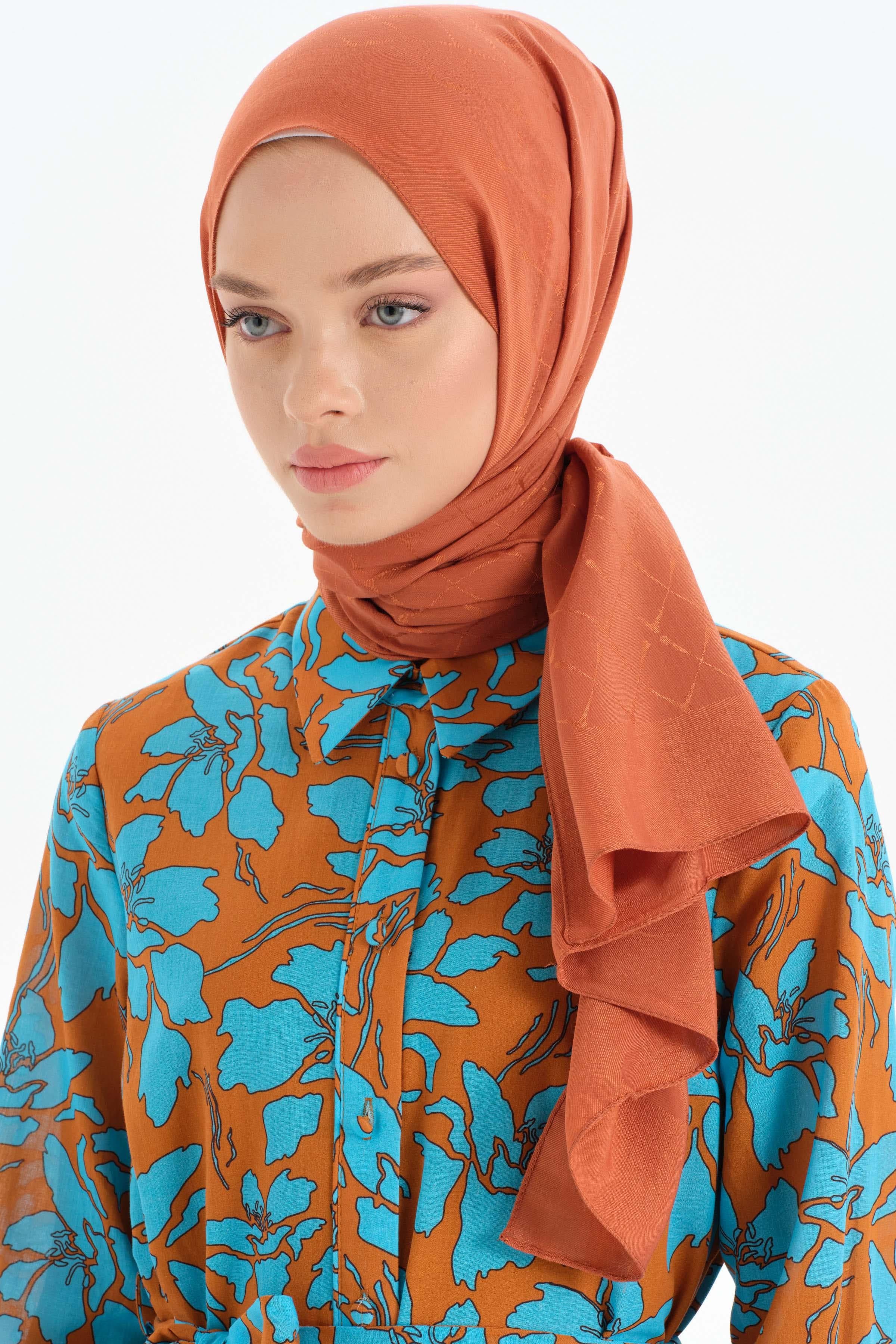 Natural Desenli Şal - Kiremit TUGBA