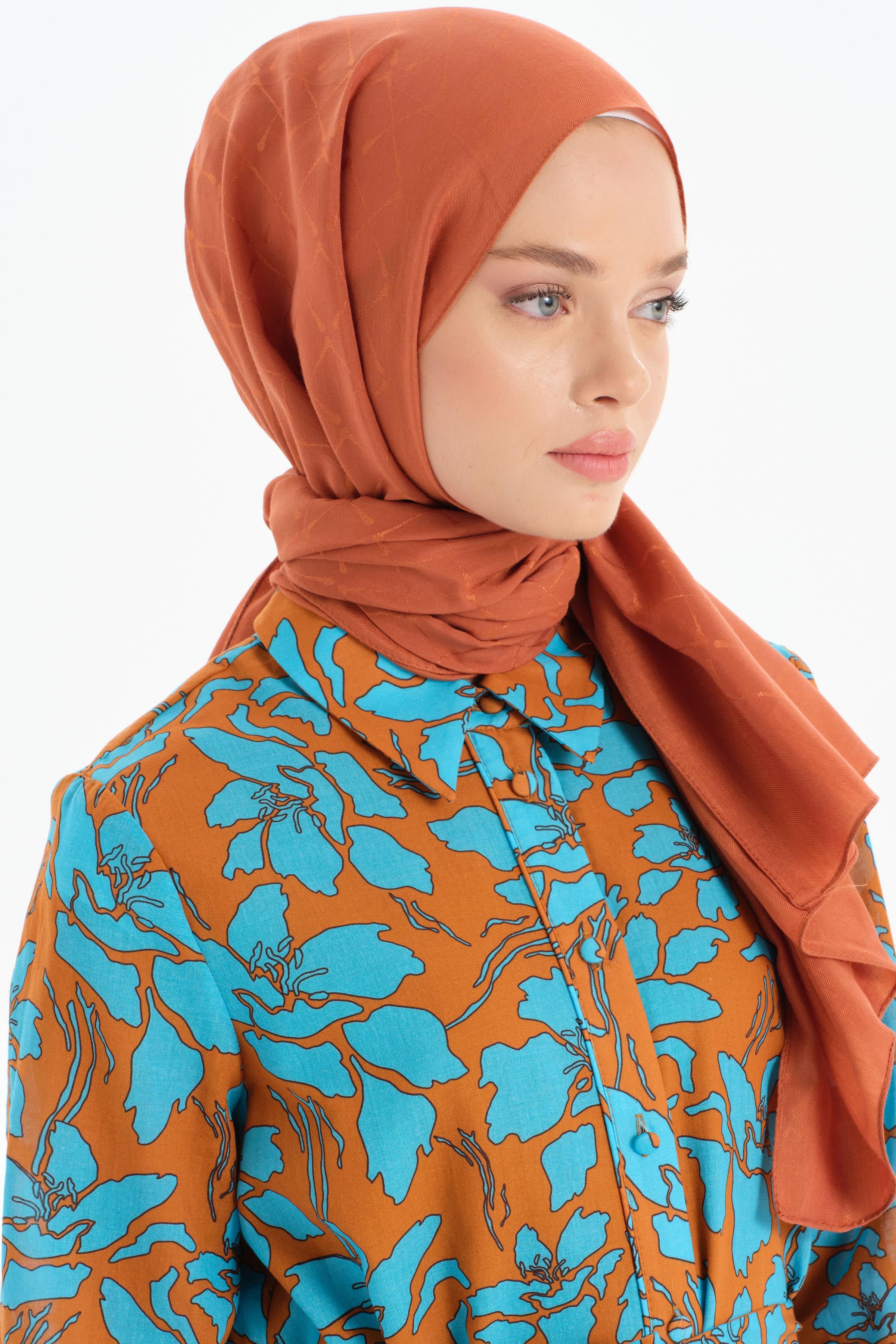 Natural Desenli Şal - Kiremit TUGBA