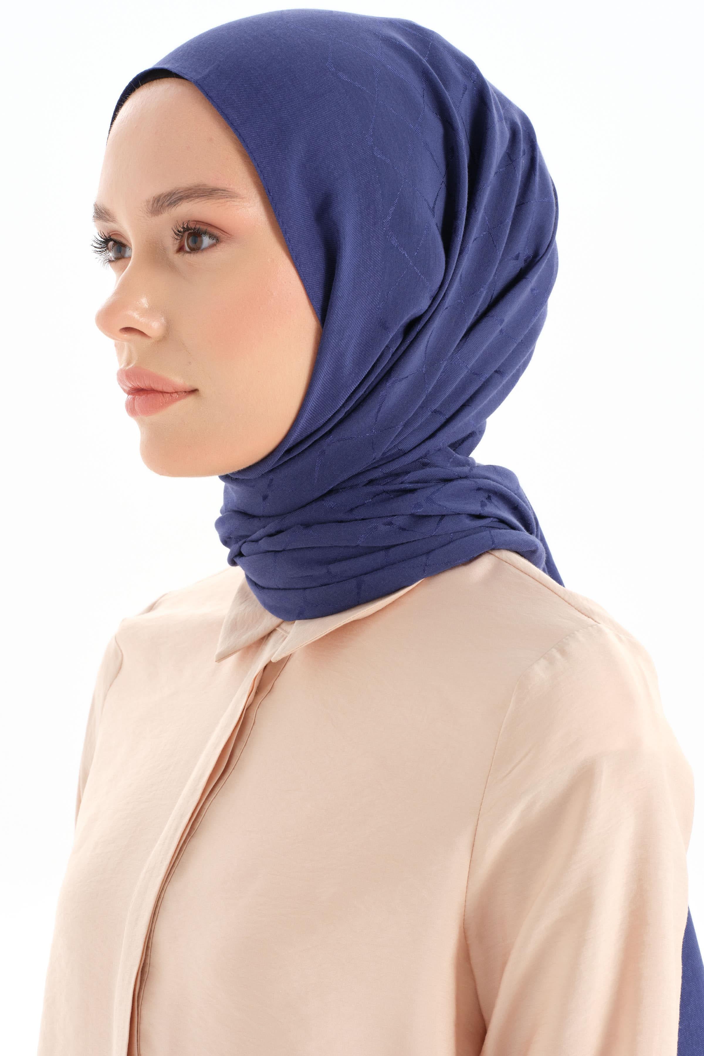 Natural Desenli Şal - Lacivert TUGBA