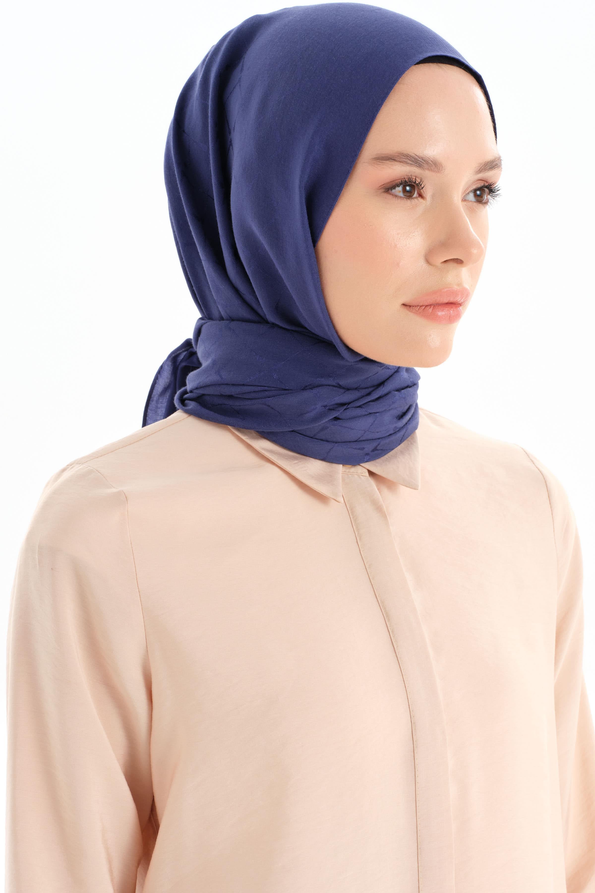 Natural Desenli Şal - Lacivert TUGBA