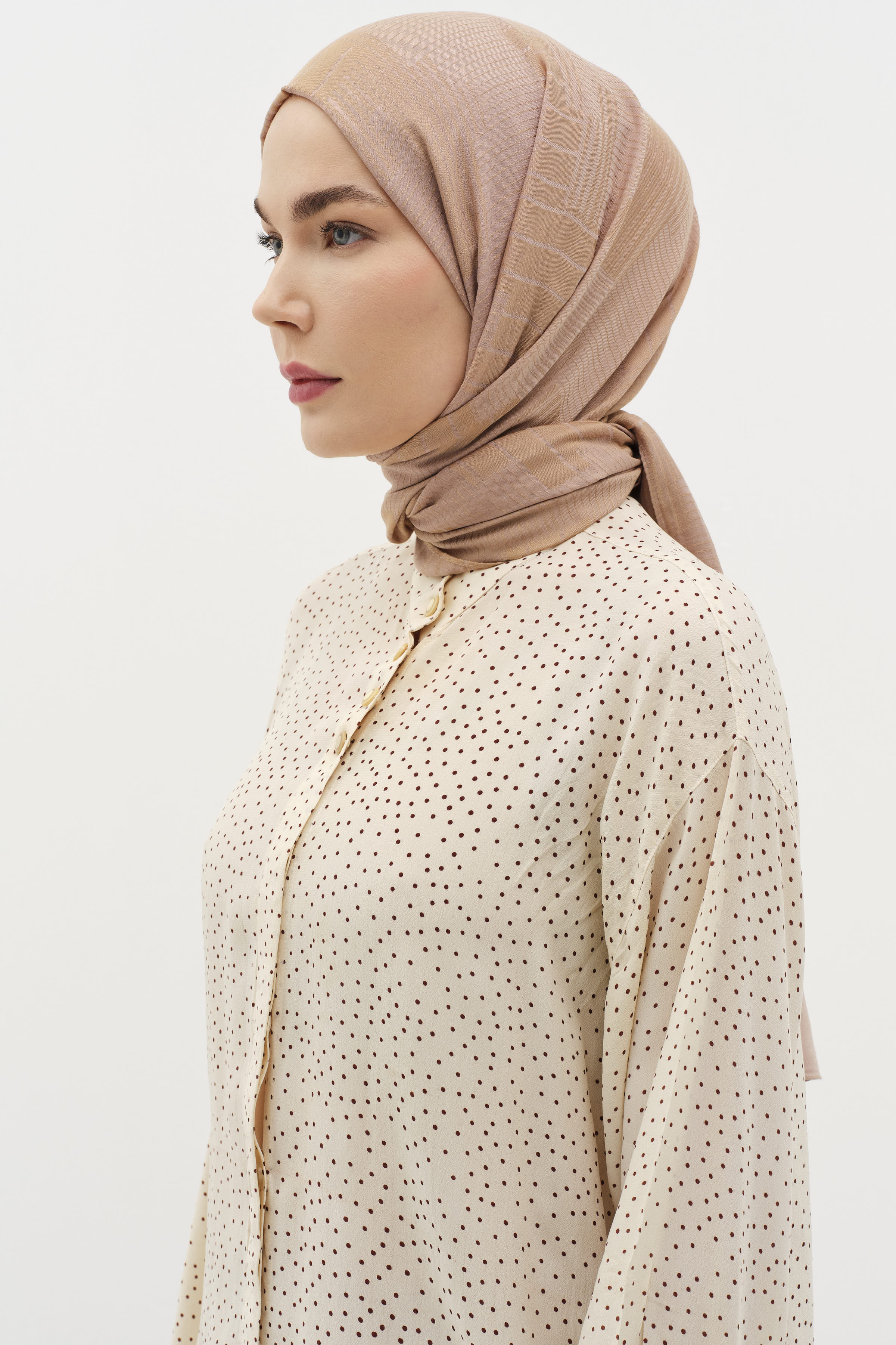 Natural Geometrik Desen Şal - Açık Kahve TUĞBA