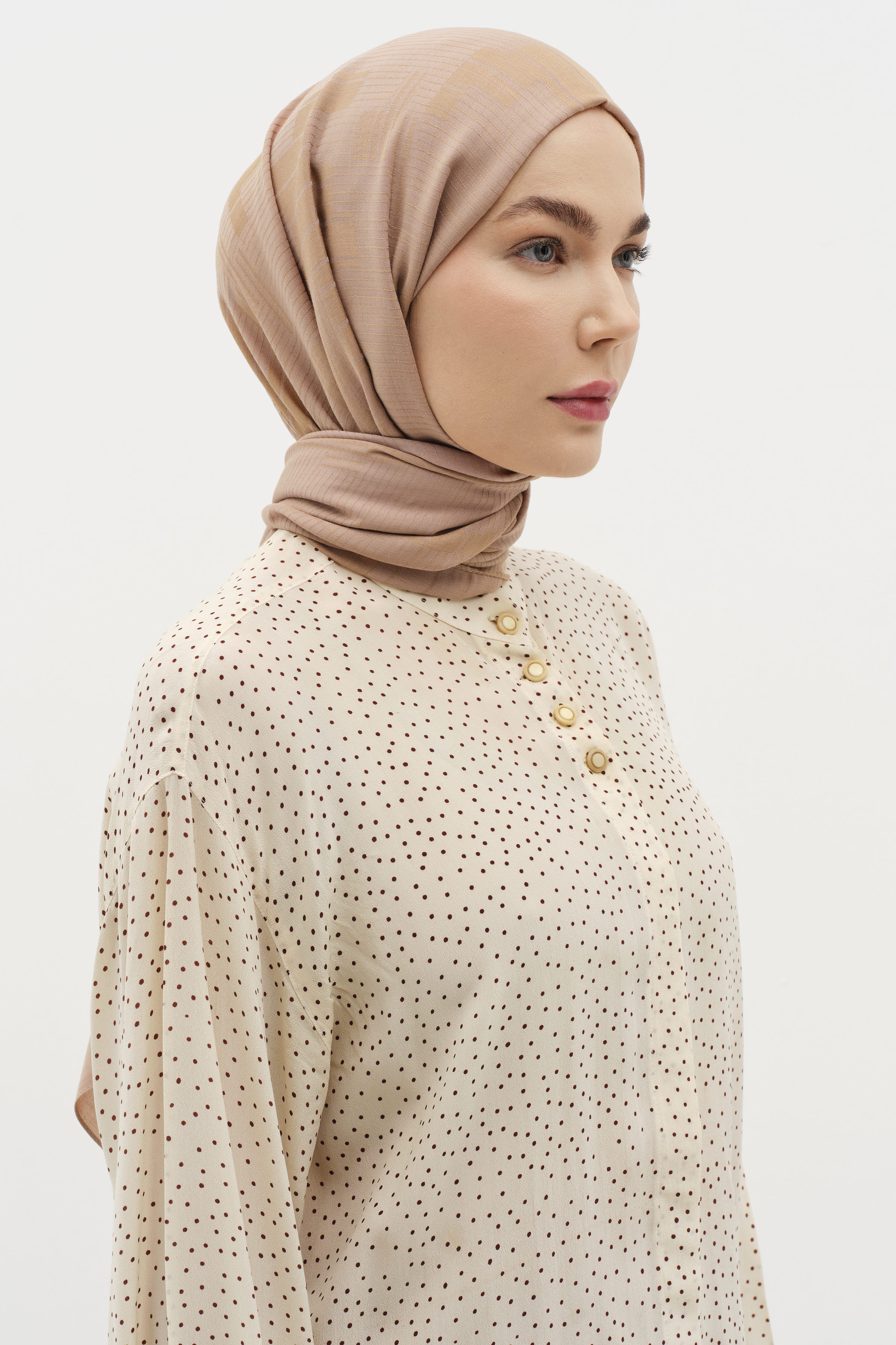 Natural Geometrik Desen Şal - Açık Kahve TUĞBA