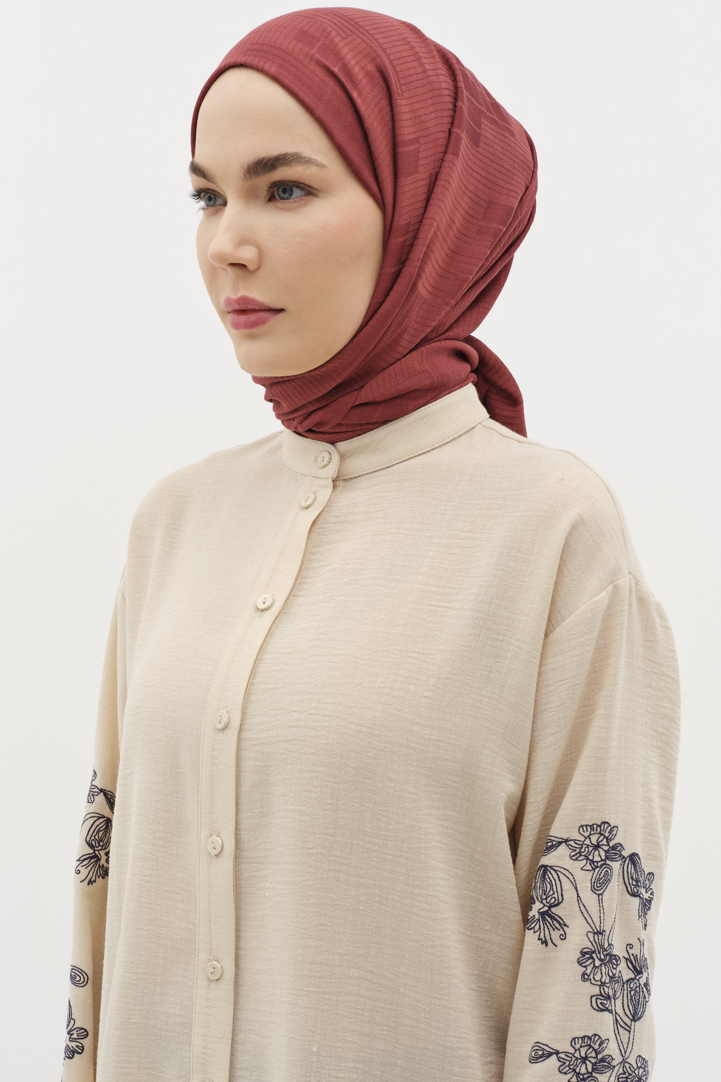 Natural Geometrik Desen Şal - Bordo TUGBA