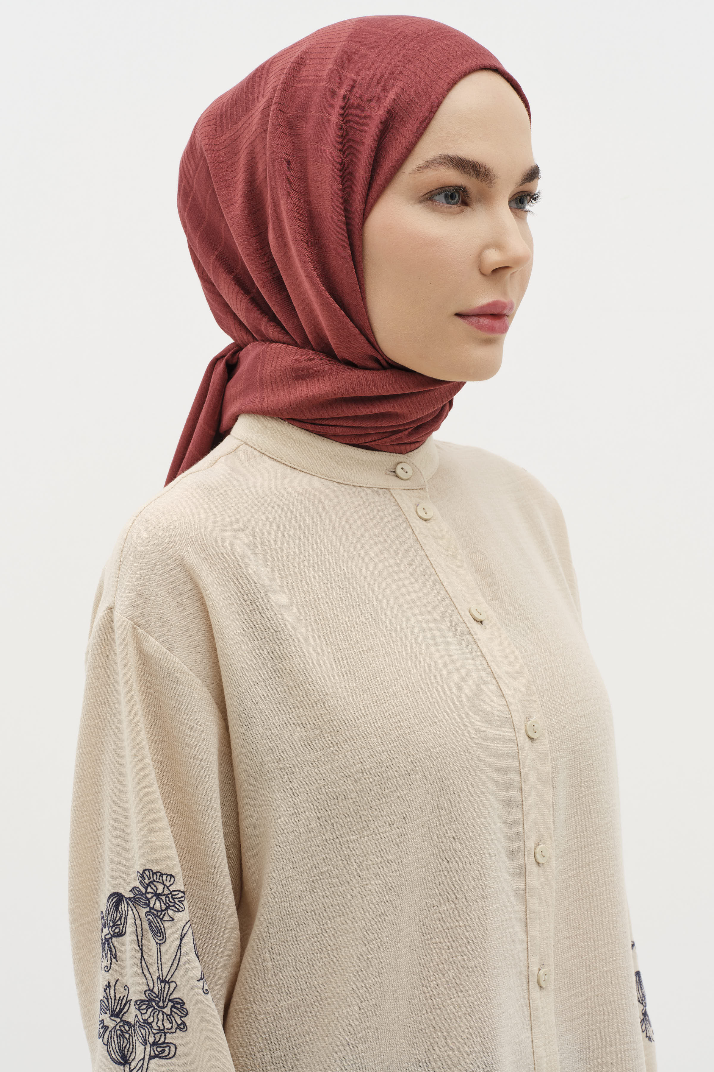 Natural Geometrik Desen Şal - Bordo TUGBA