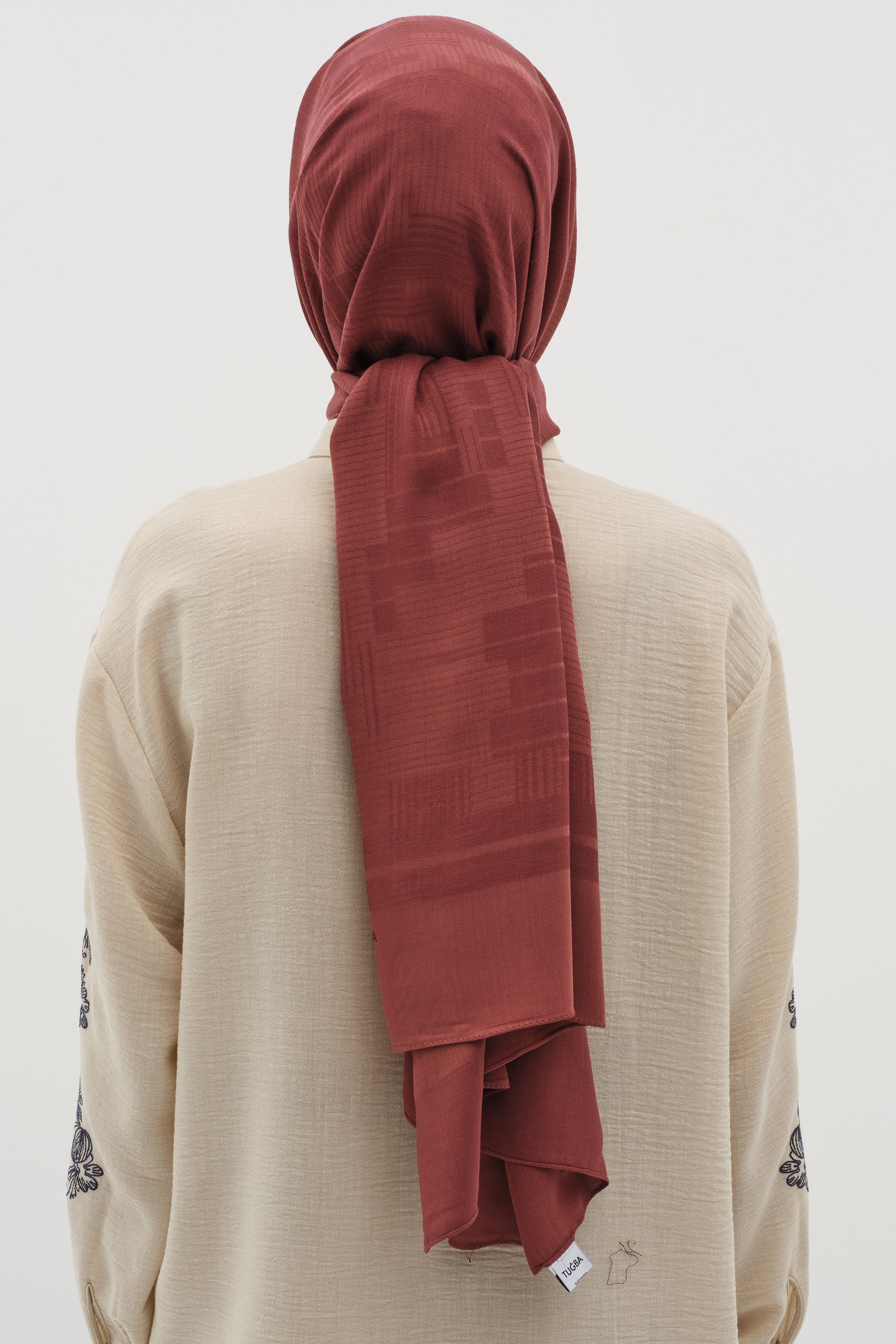 Natural Geometrik Desen Şal - Bordo TUGBA