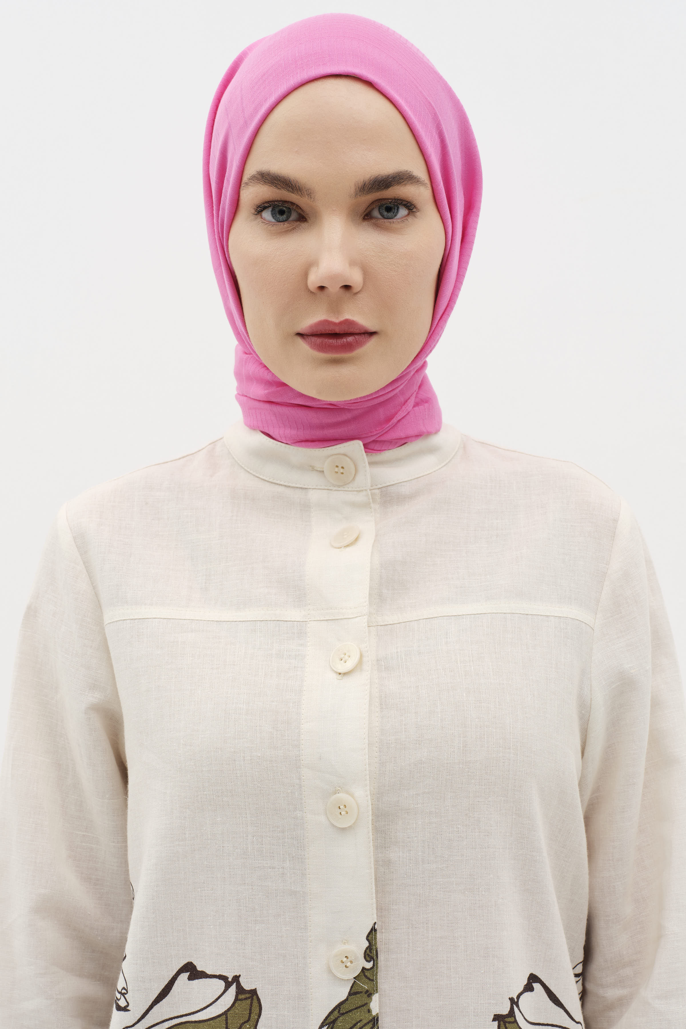 Natural Geometrik Desen Şal - Fuşya TUGBA