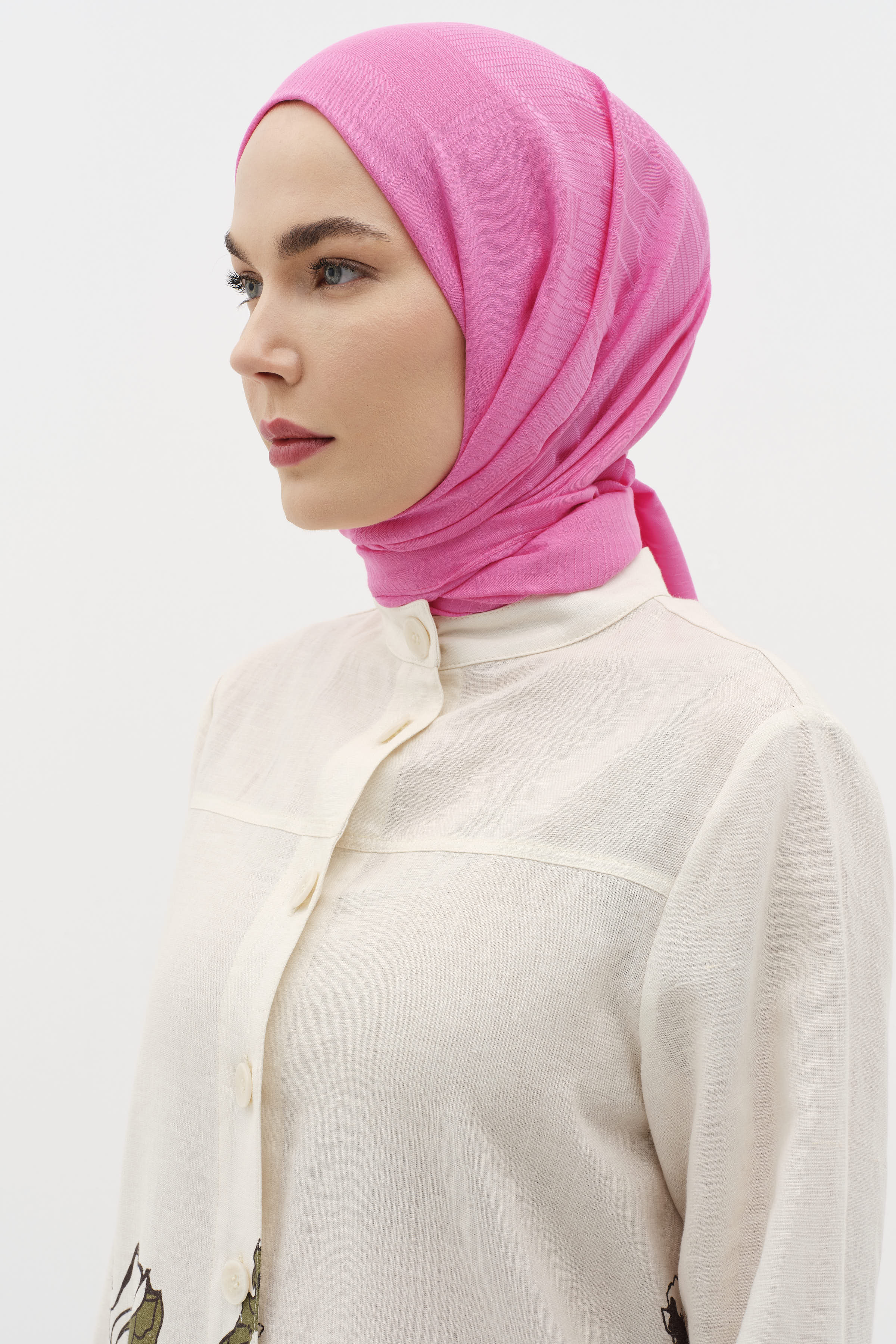 Natural Geometrik Desen Şal - Fuşya TUGBA