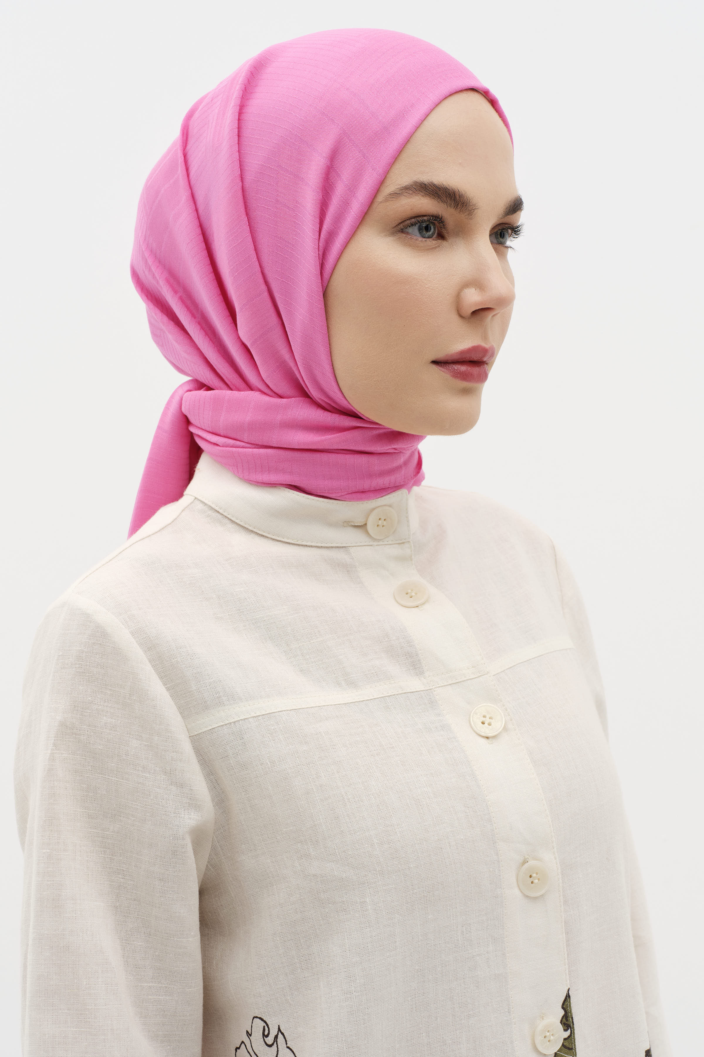 Natural Geometrik Desen Şal - Fuşya TUGBA