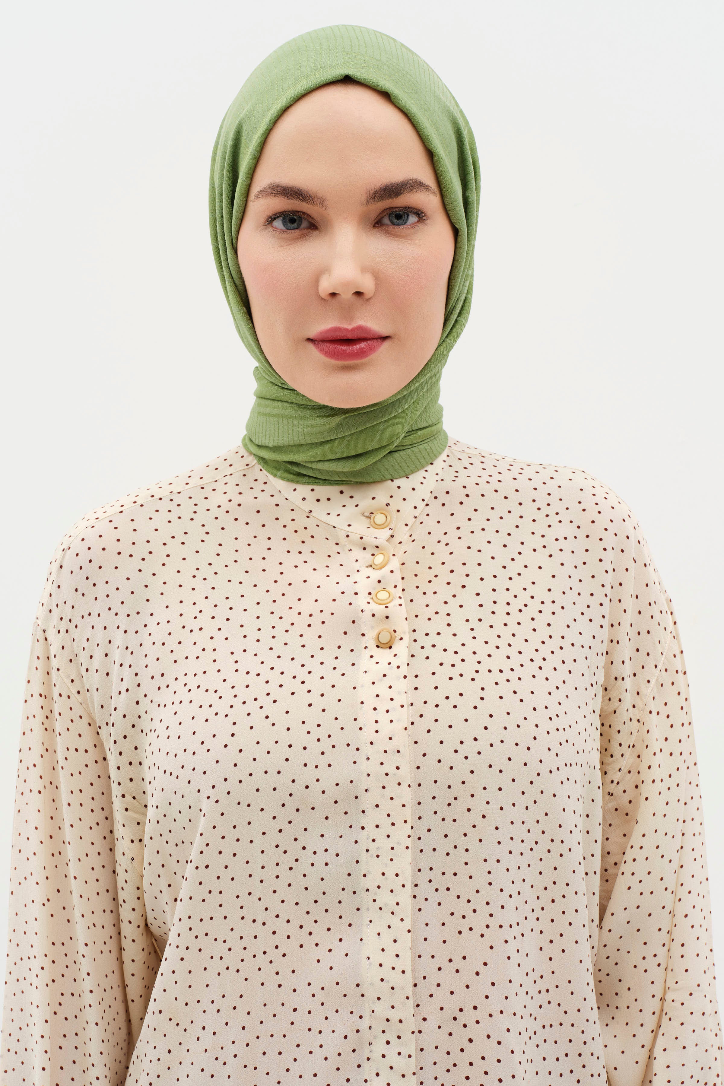 Natural Geometrik Desen Şal - Göl Yeşili TUGBA