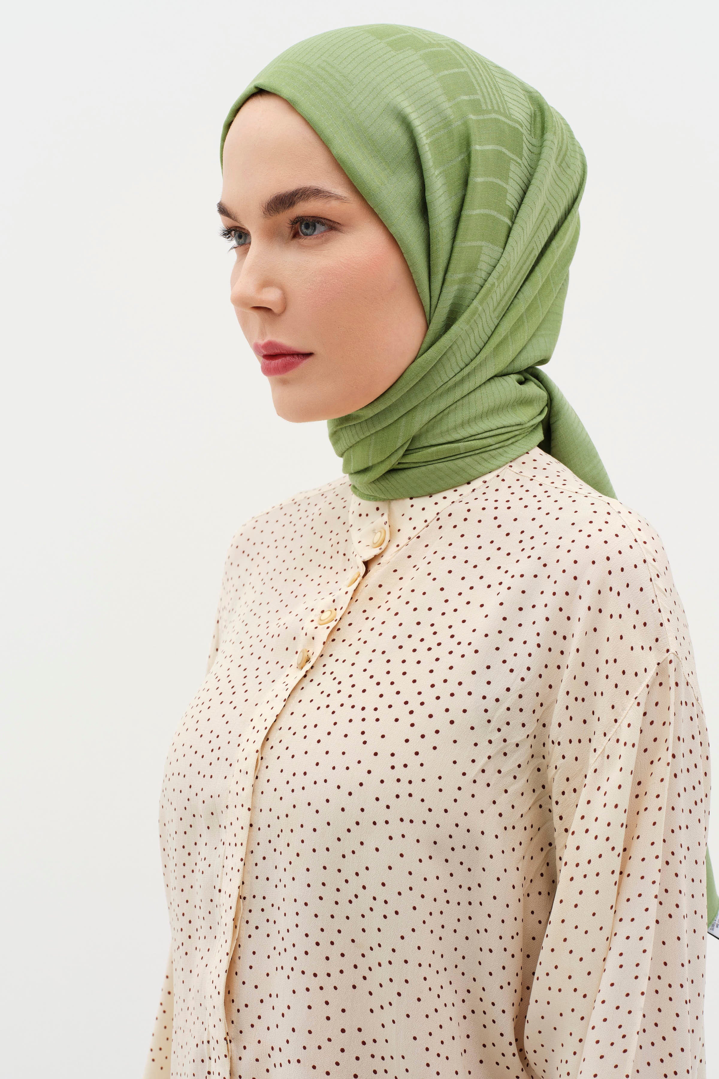 Natural Geometrik Desen Şal - Göl Yeşili TUGBA