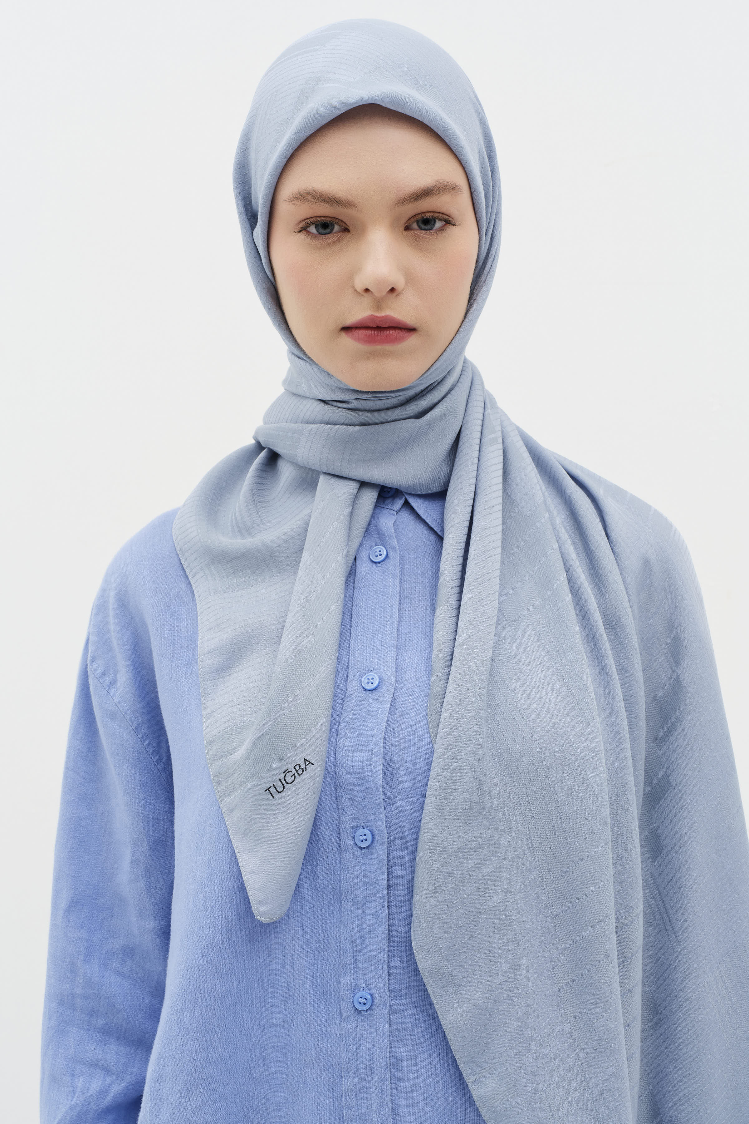 Natural Geometrik Desen Şal - İndigo TUGBA