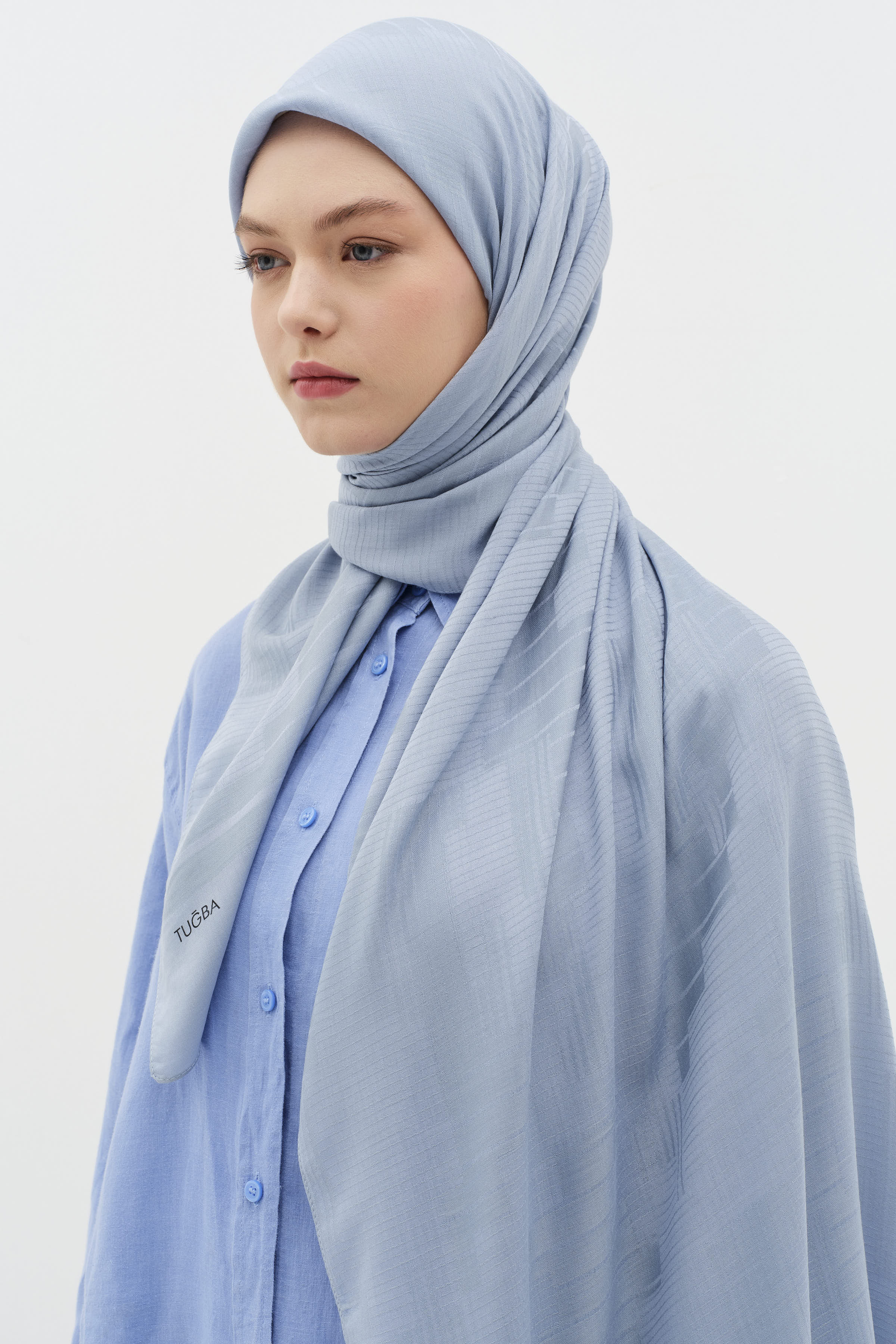 Natural Geometrik Desen Şal - İndigo TUGBA