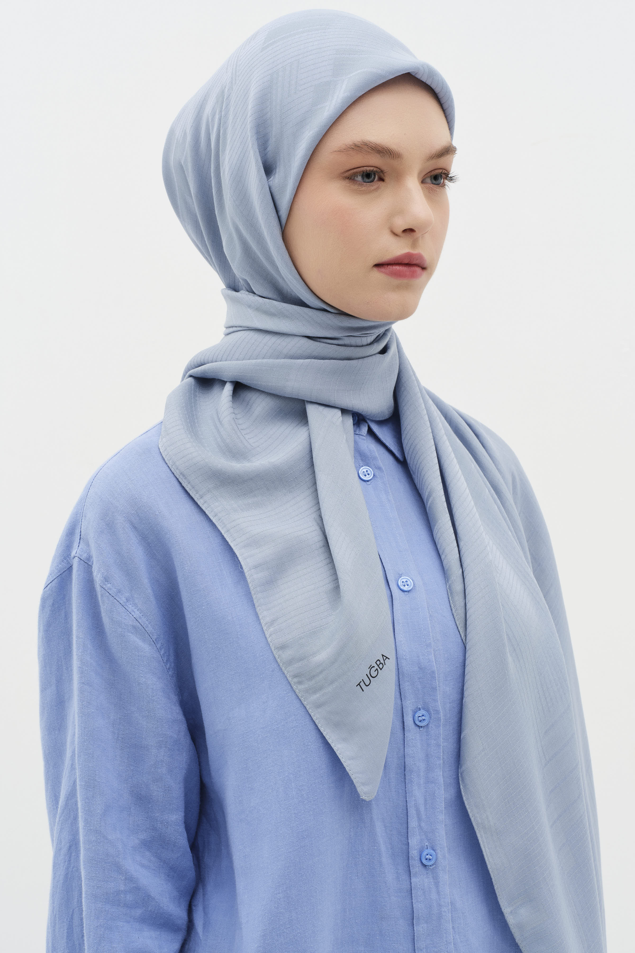 Natural Geometrik Desen Şal - İndigo TUGBA