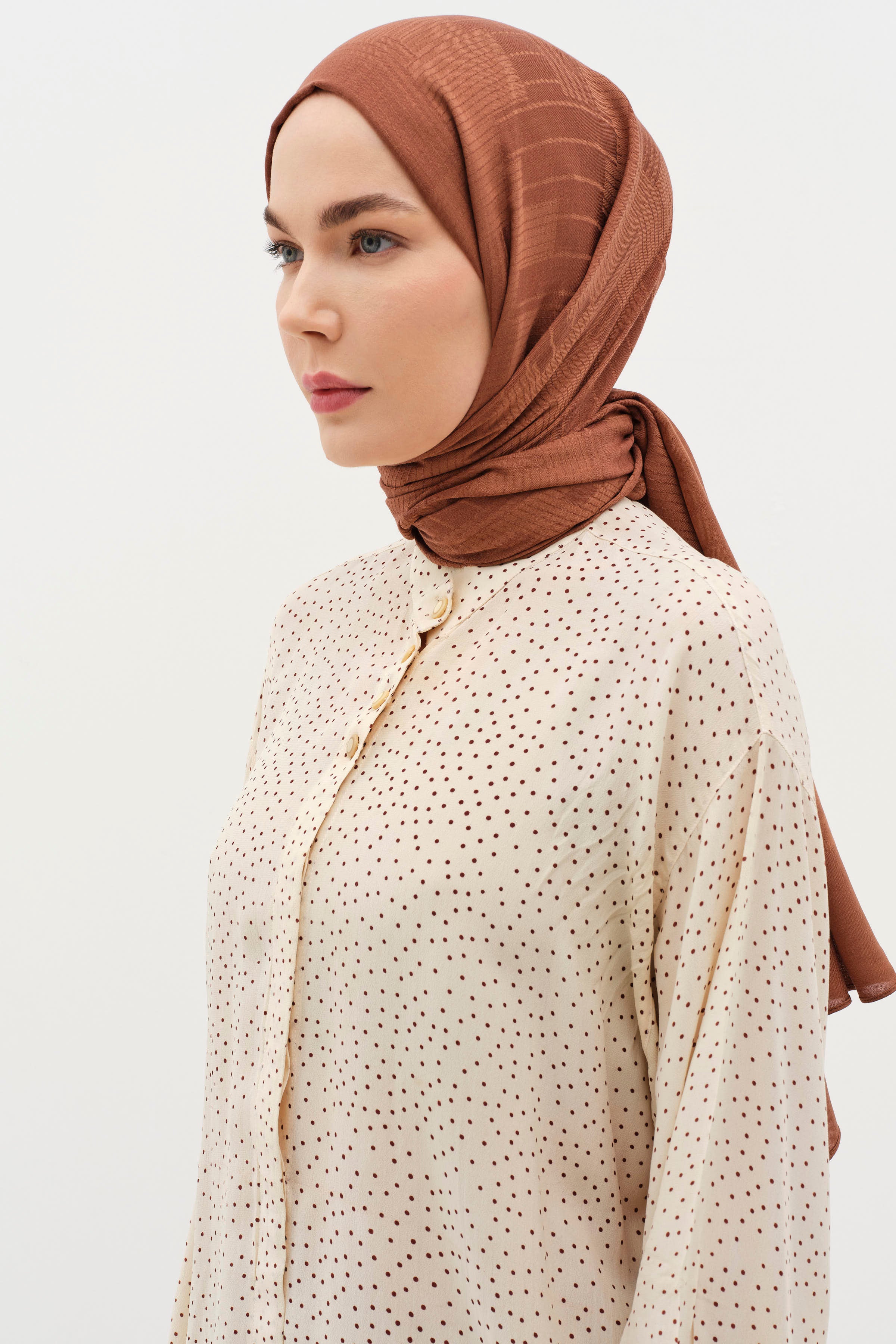 Natural Geometrik Desen Şal - Kahve TUGBA