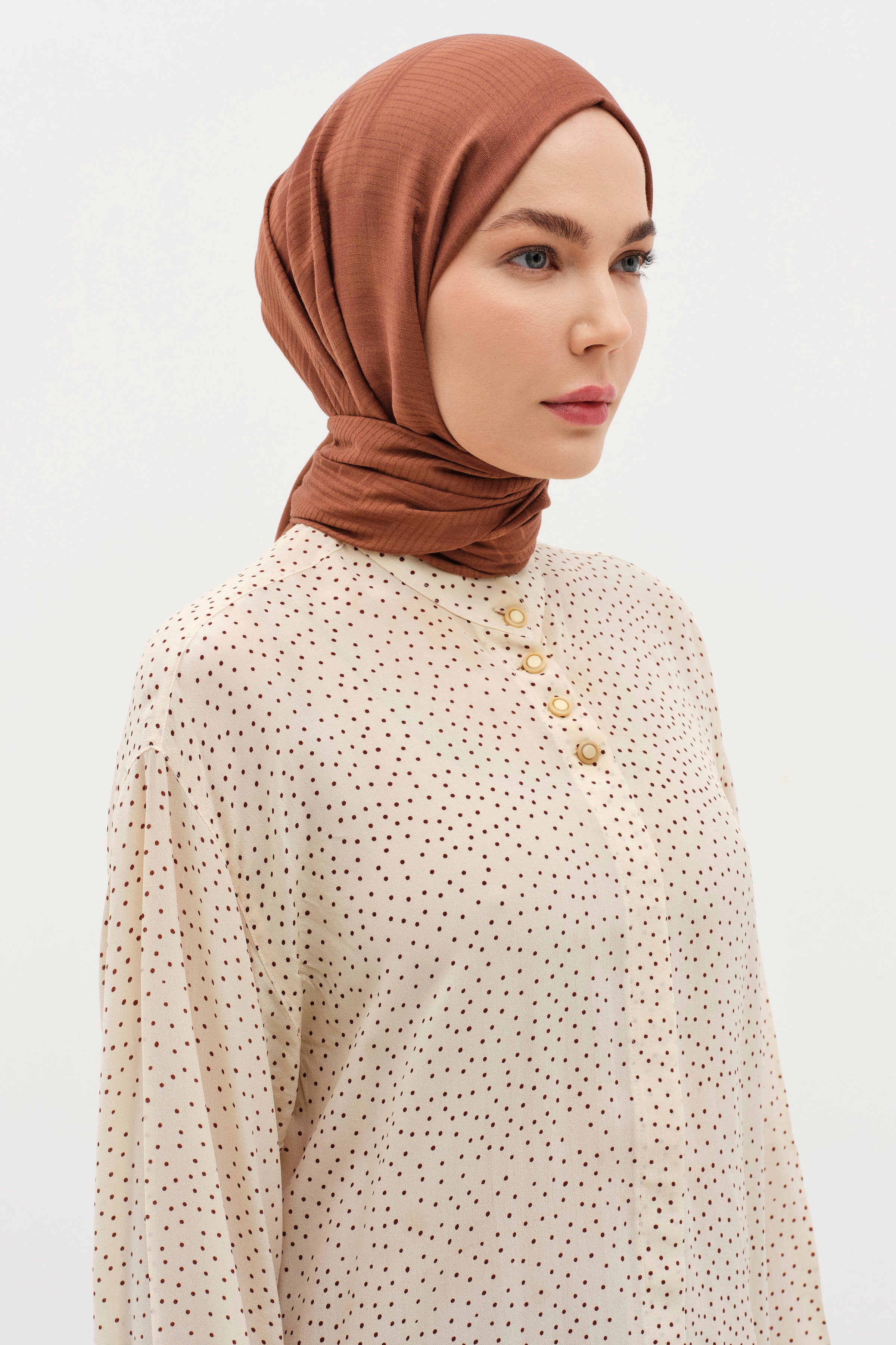 Natural Geometrik Desen Şal - Kahve TUGBA