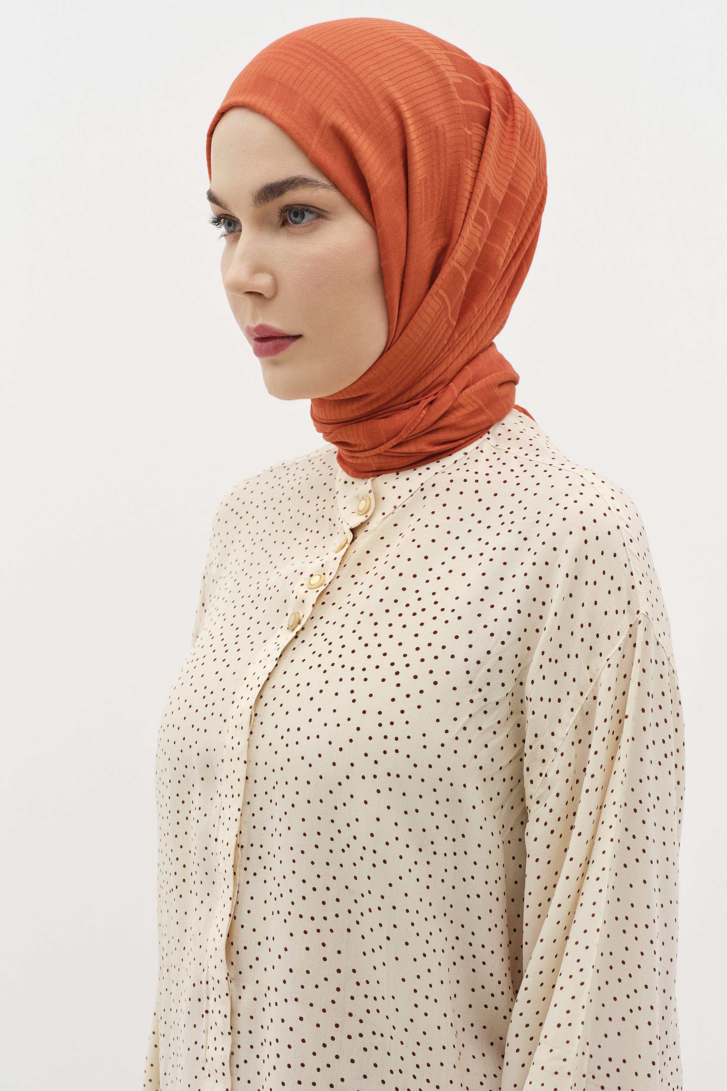 Natural Geometrik Desen Şal - Kiremit TUGBA