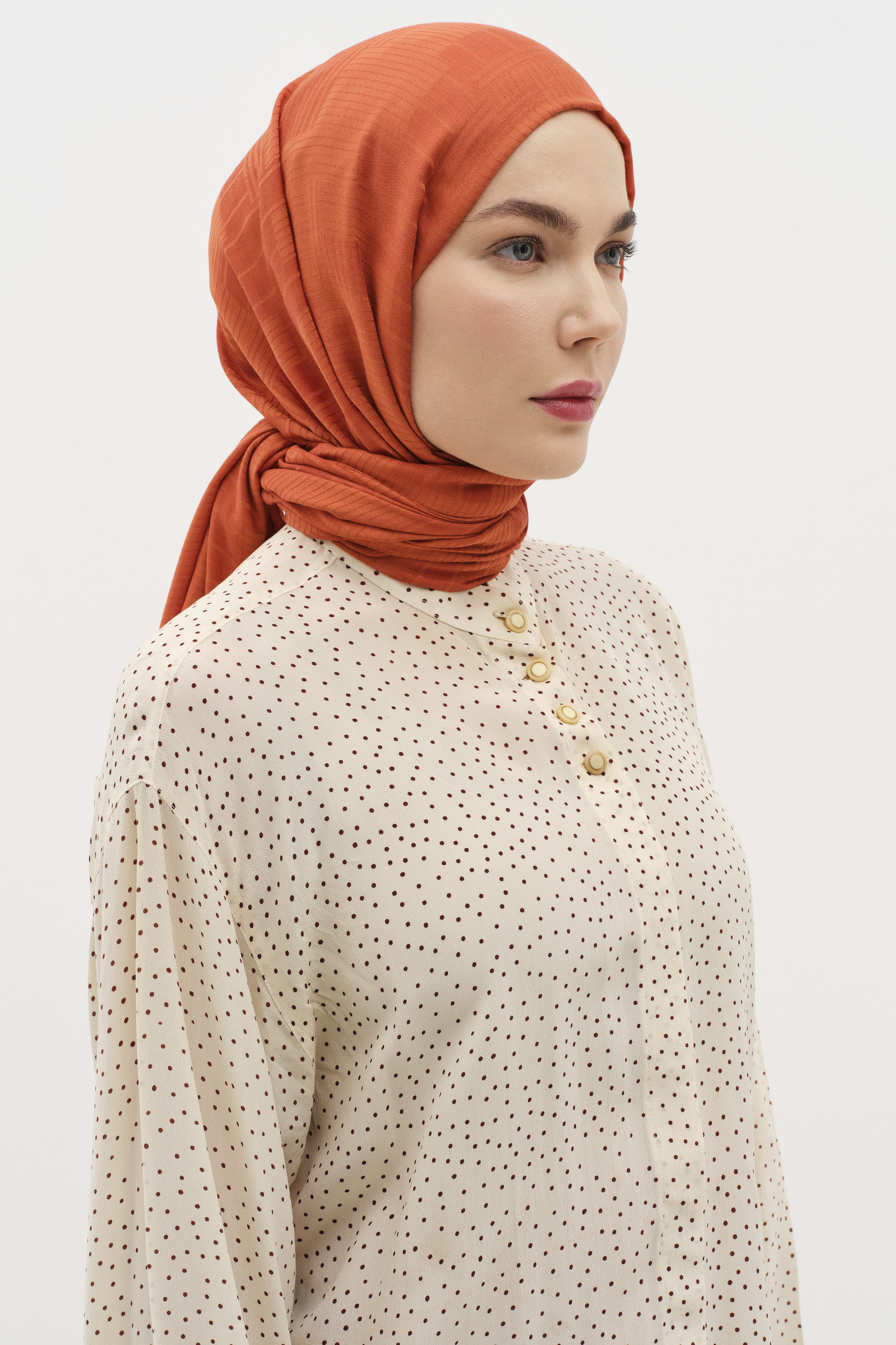 Natural Geometrik Desen Şal - Kiremit TUGBA