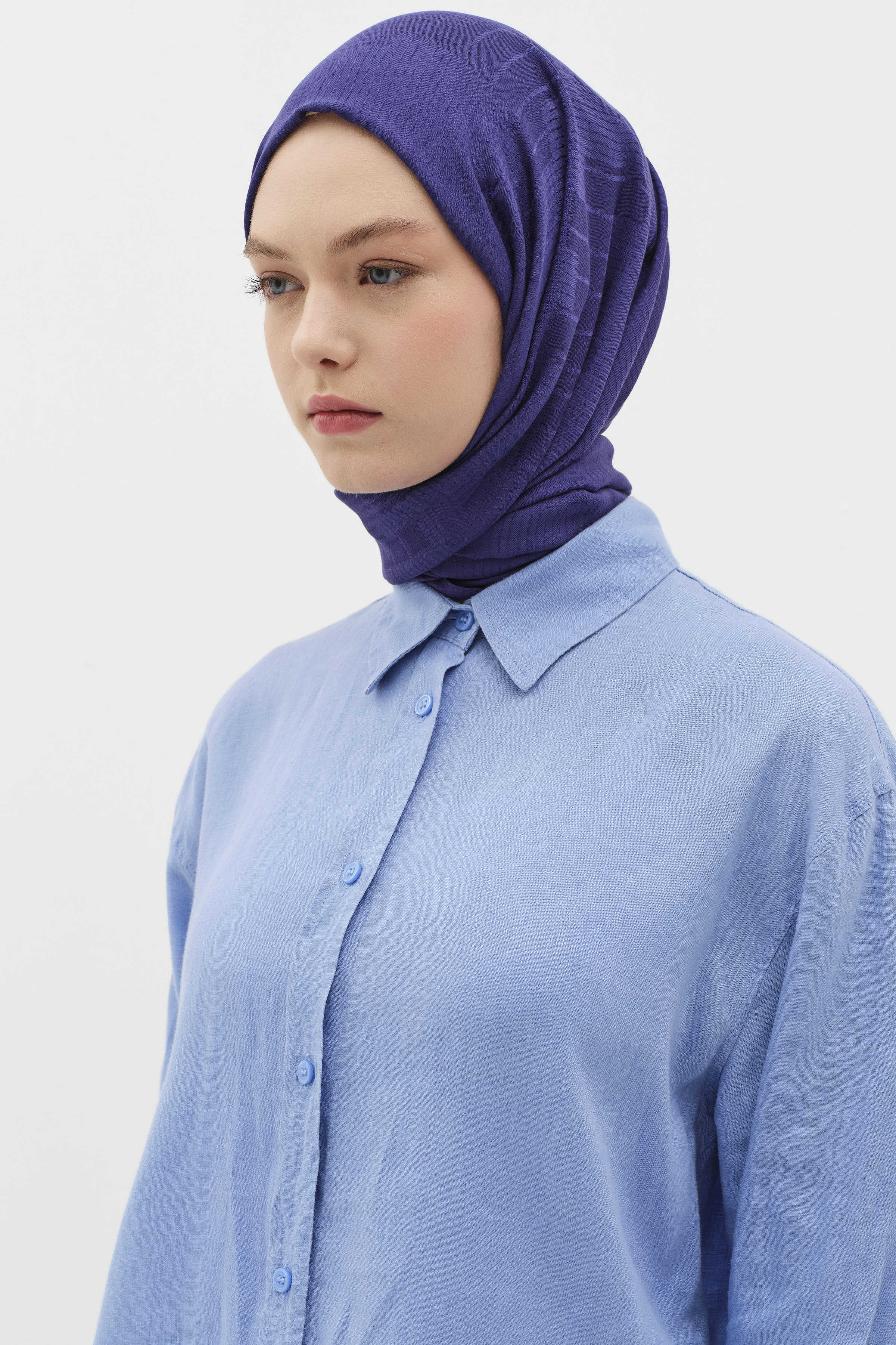 Natural Geometrik Desen Şal - Lacivert TUGBA