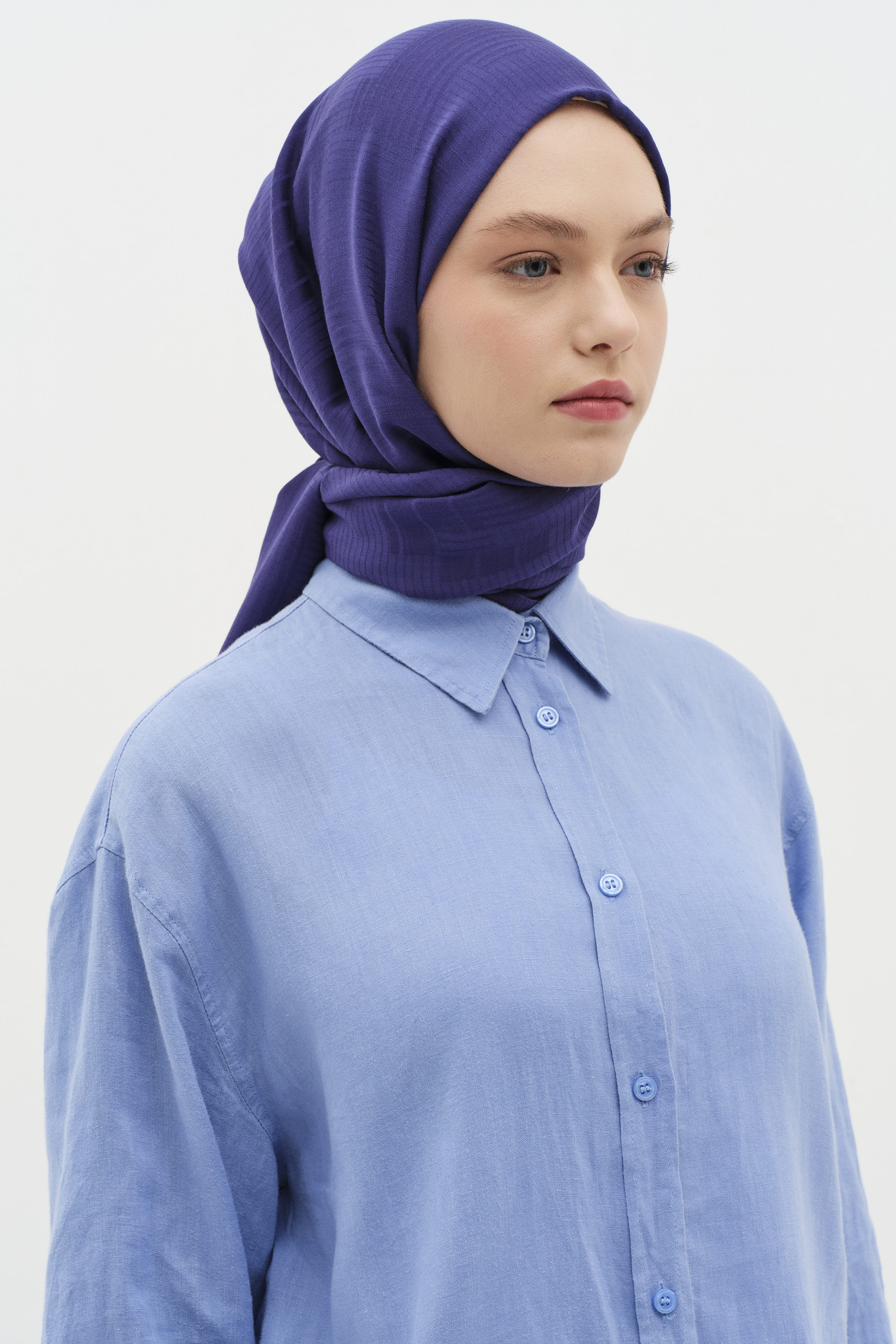 Natural Geometrik Desen Şal - Lacivert TUGBA