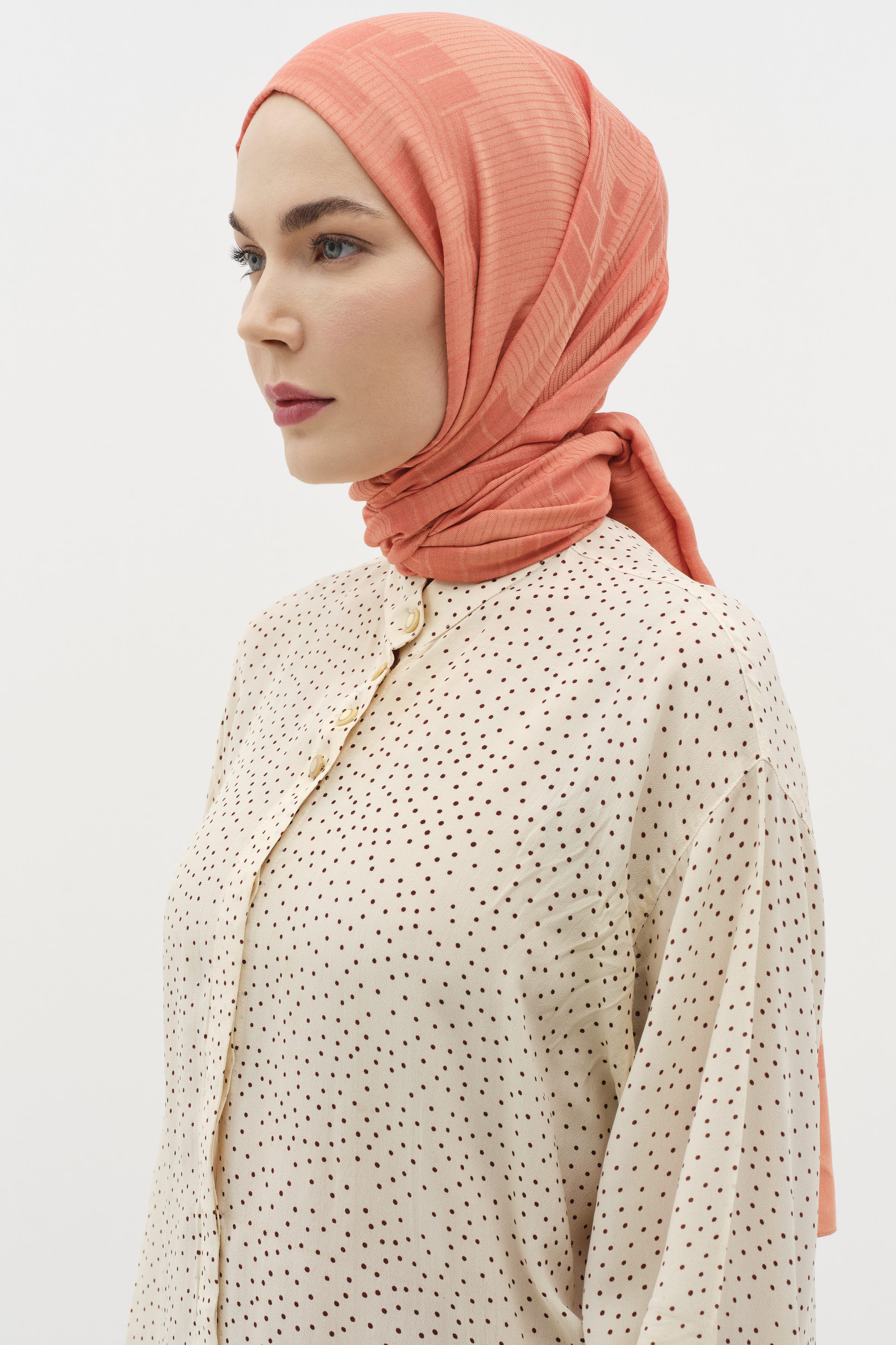 Natural Geometrik Desen Şal - Oranj TUGBA