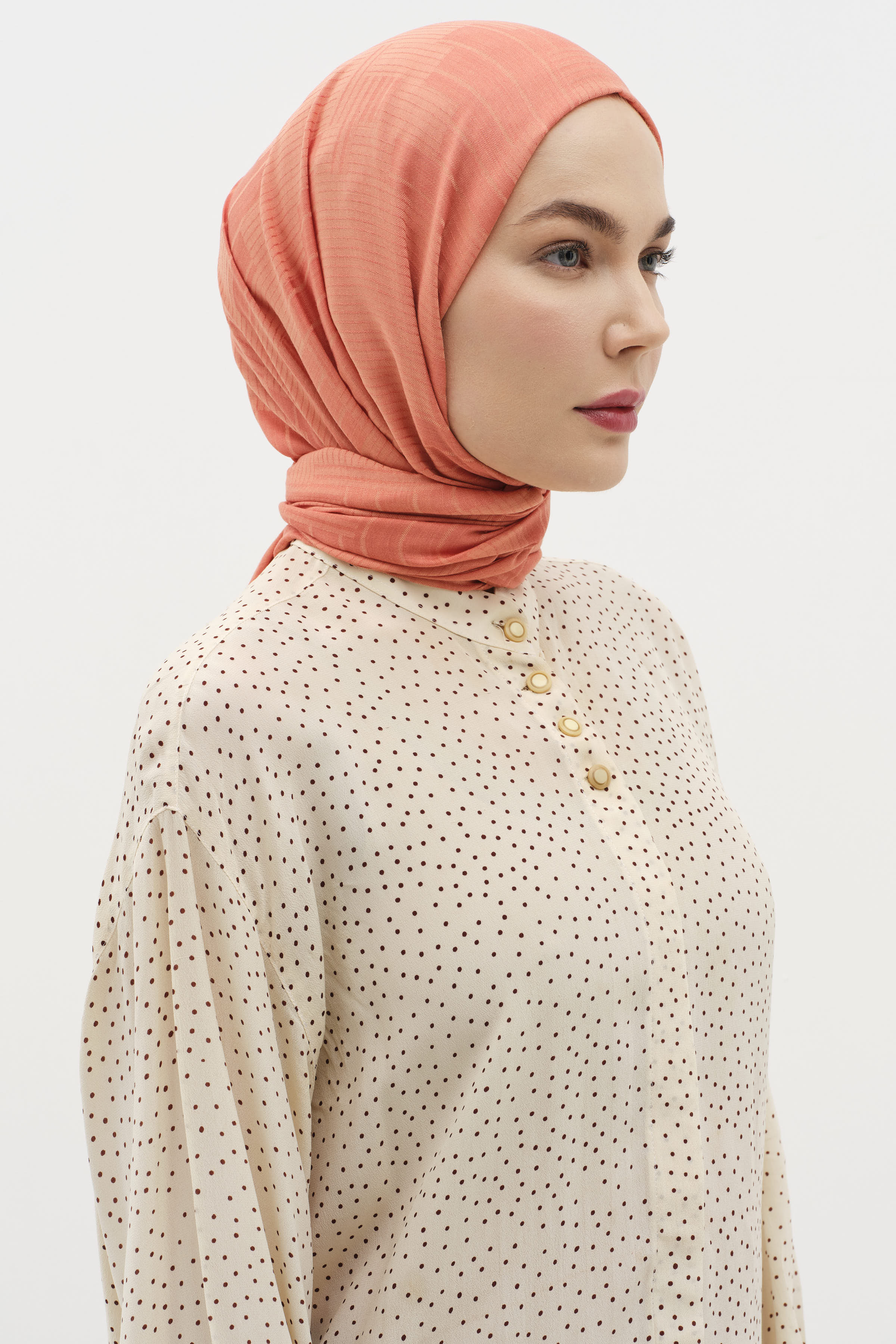 Natural Geometrik Desen Şal - Oranj TUGBA