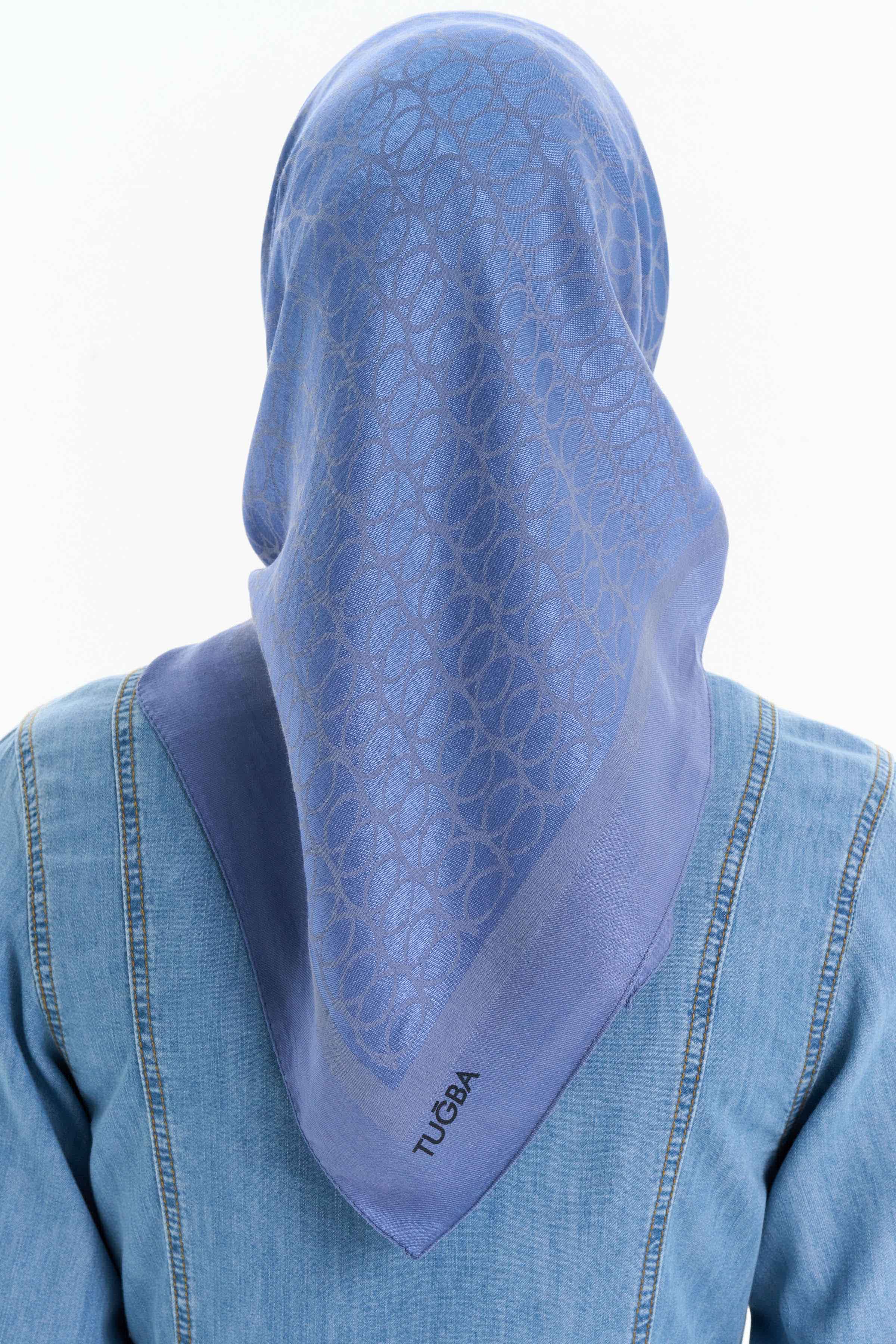 Natural Karesel Desen Eşarp - İndigo TUGBA