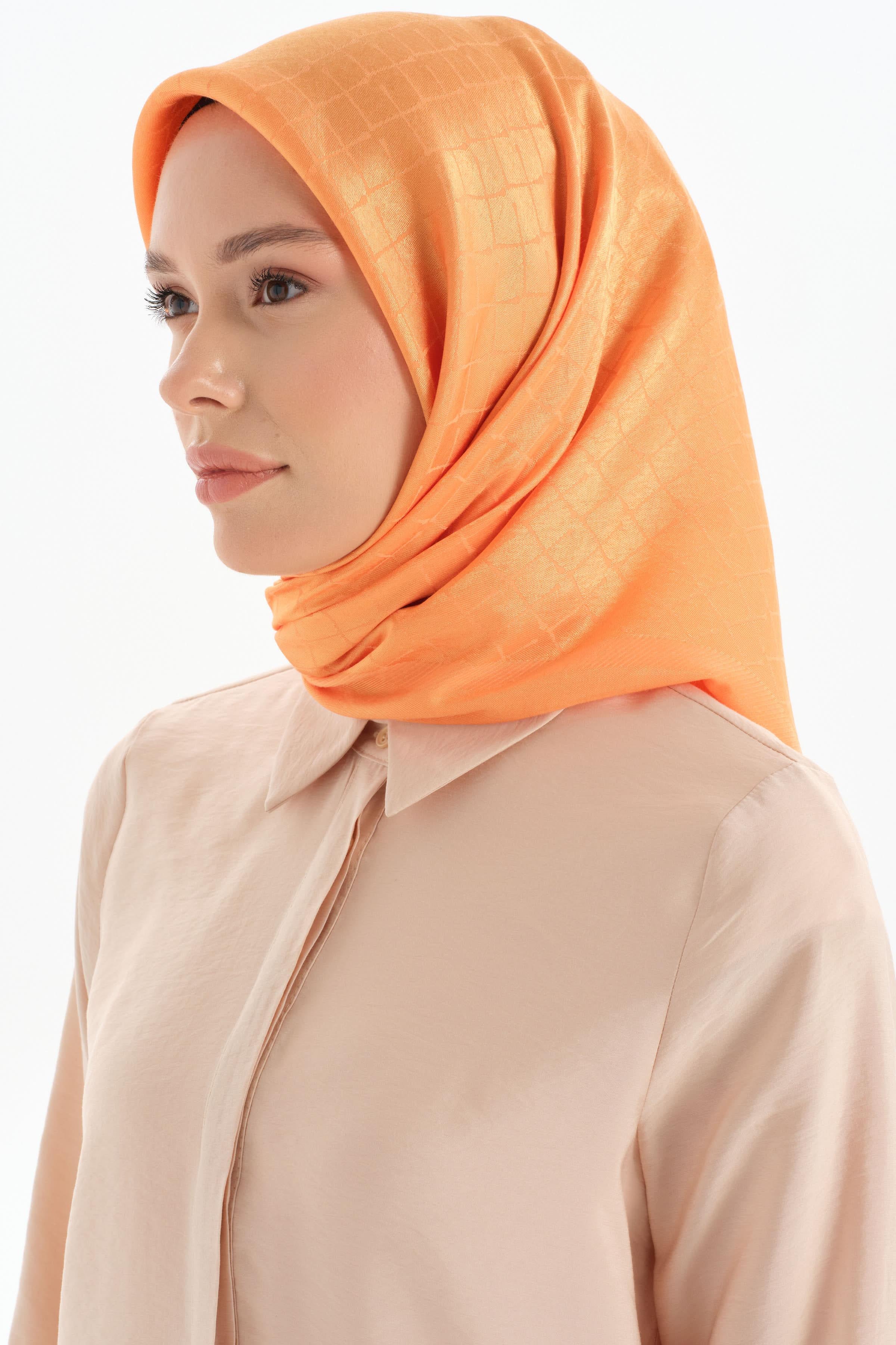 Natural Karesel Desen Eşarp - Oranj TUGBA