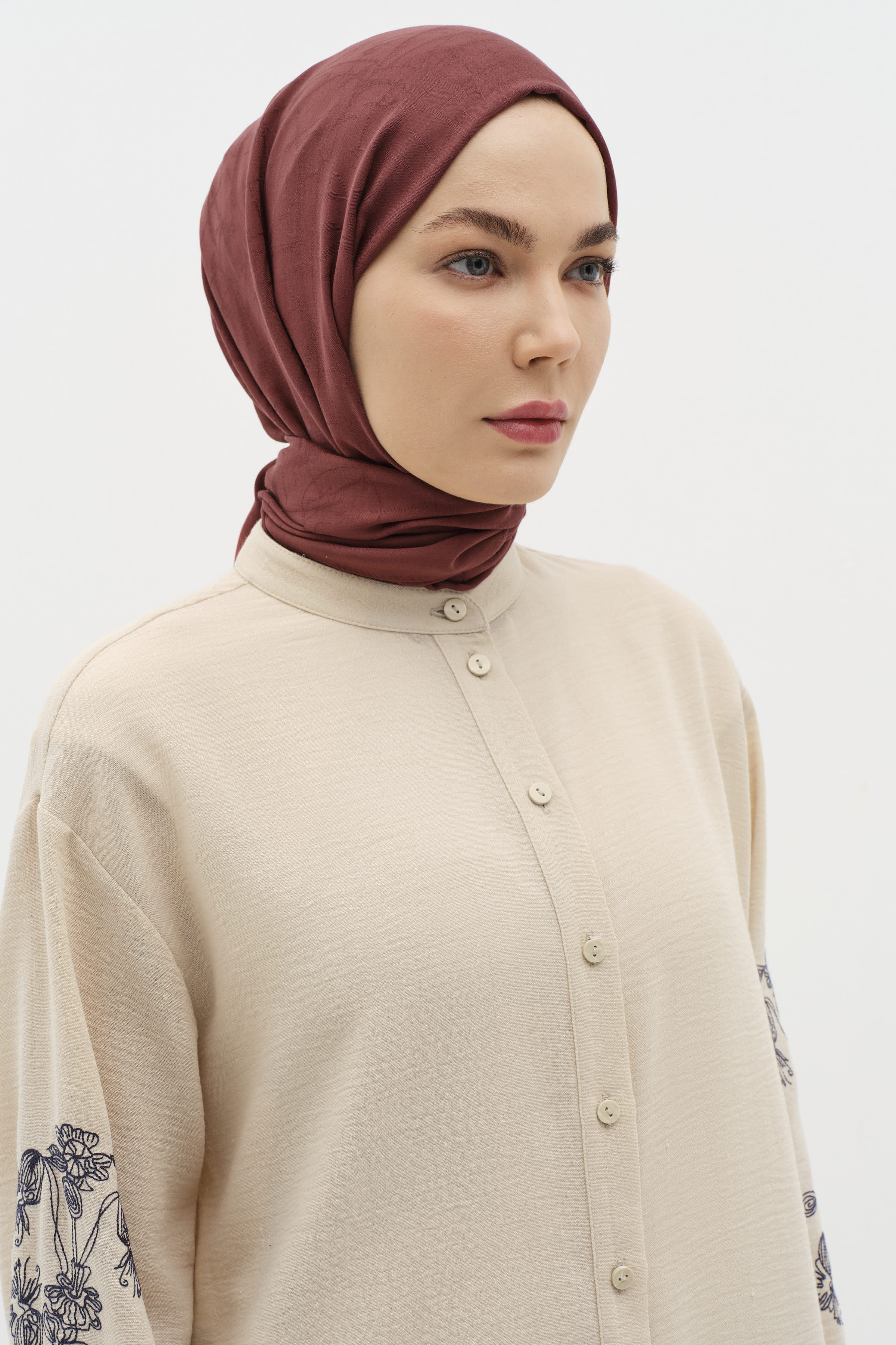 Natural Karışık Desen Şal - Bordo TUGBA