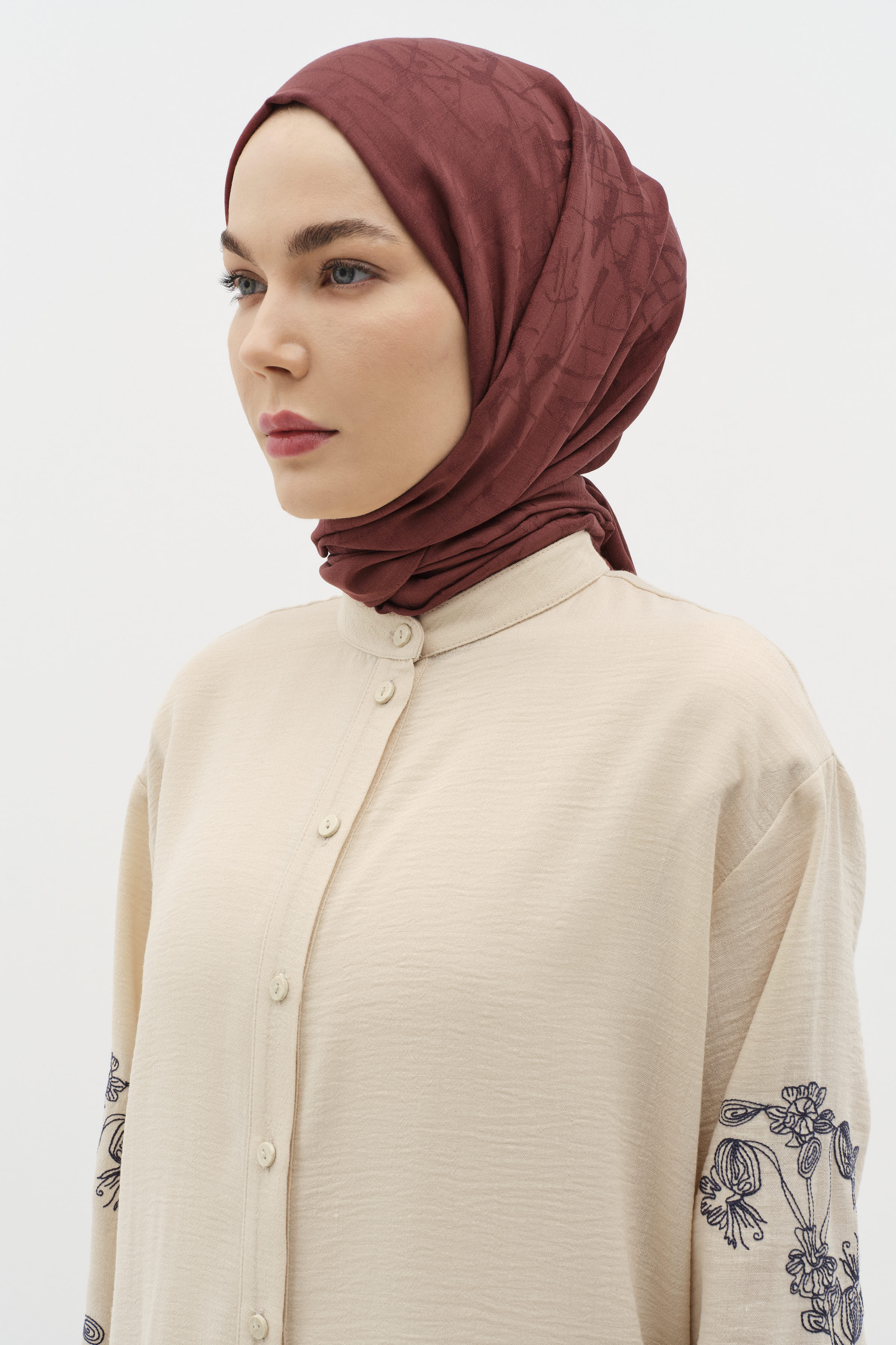 Natural Karışık Desen Şal - Bordo TUGBA