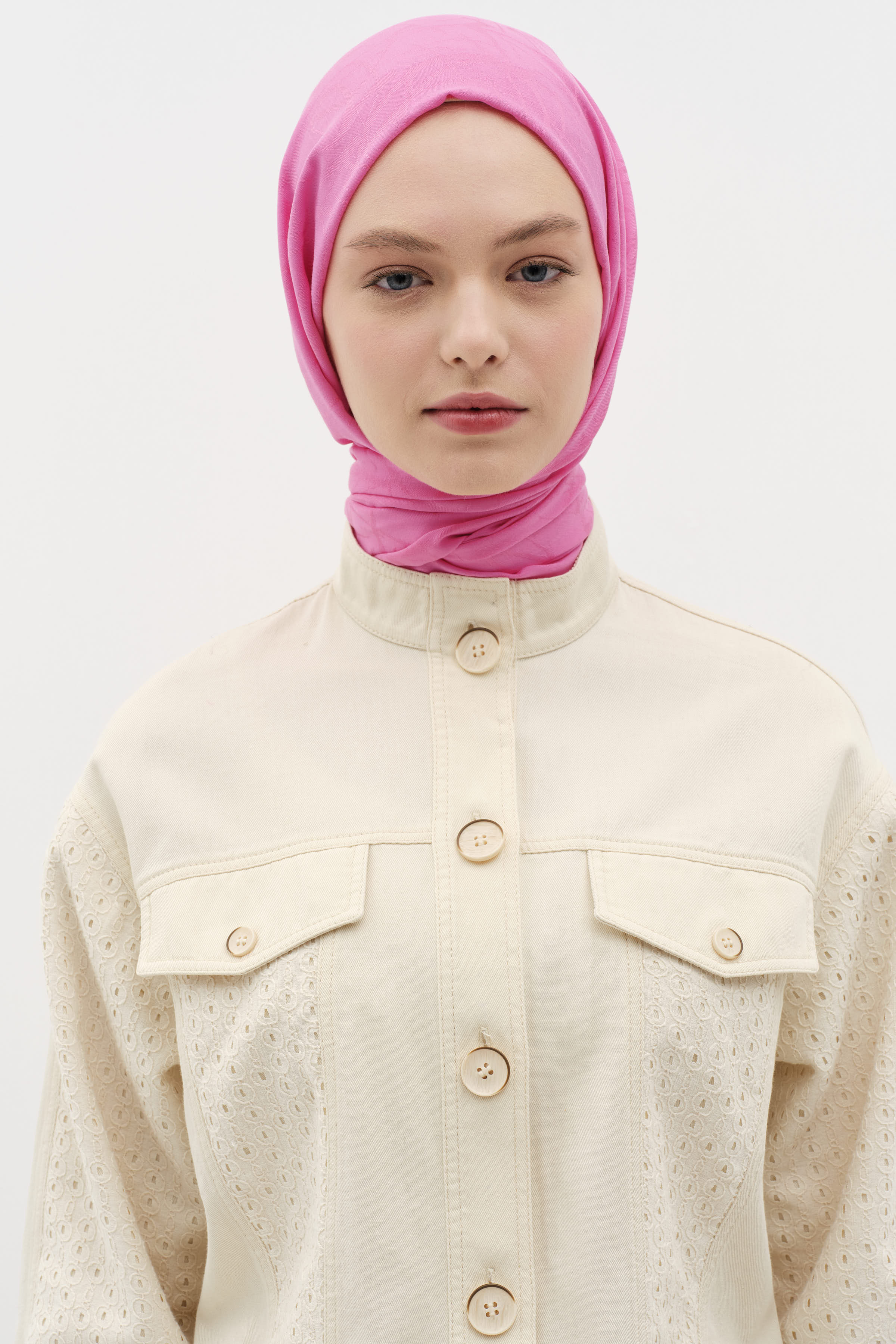 Natural Karışık Desen Şal - Fuşya TUGBA