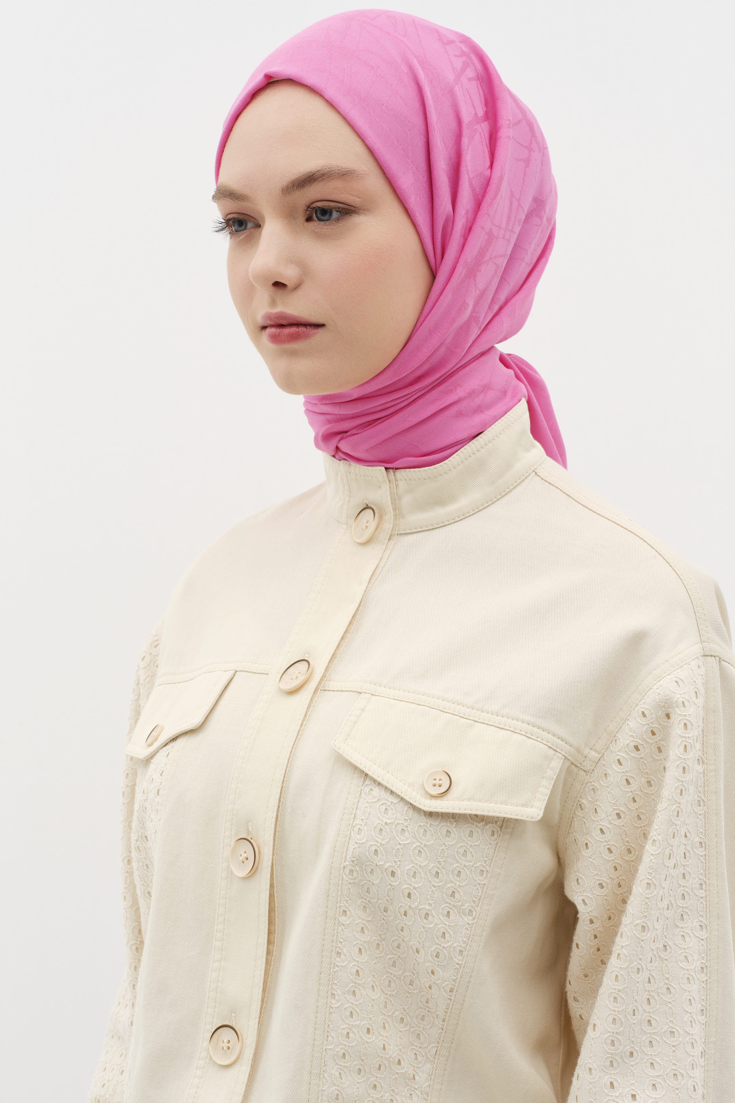 Natural Karışık Desen Şal - Fuşya TUGBA