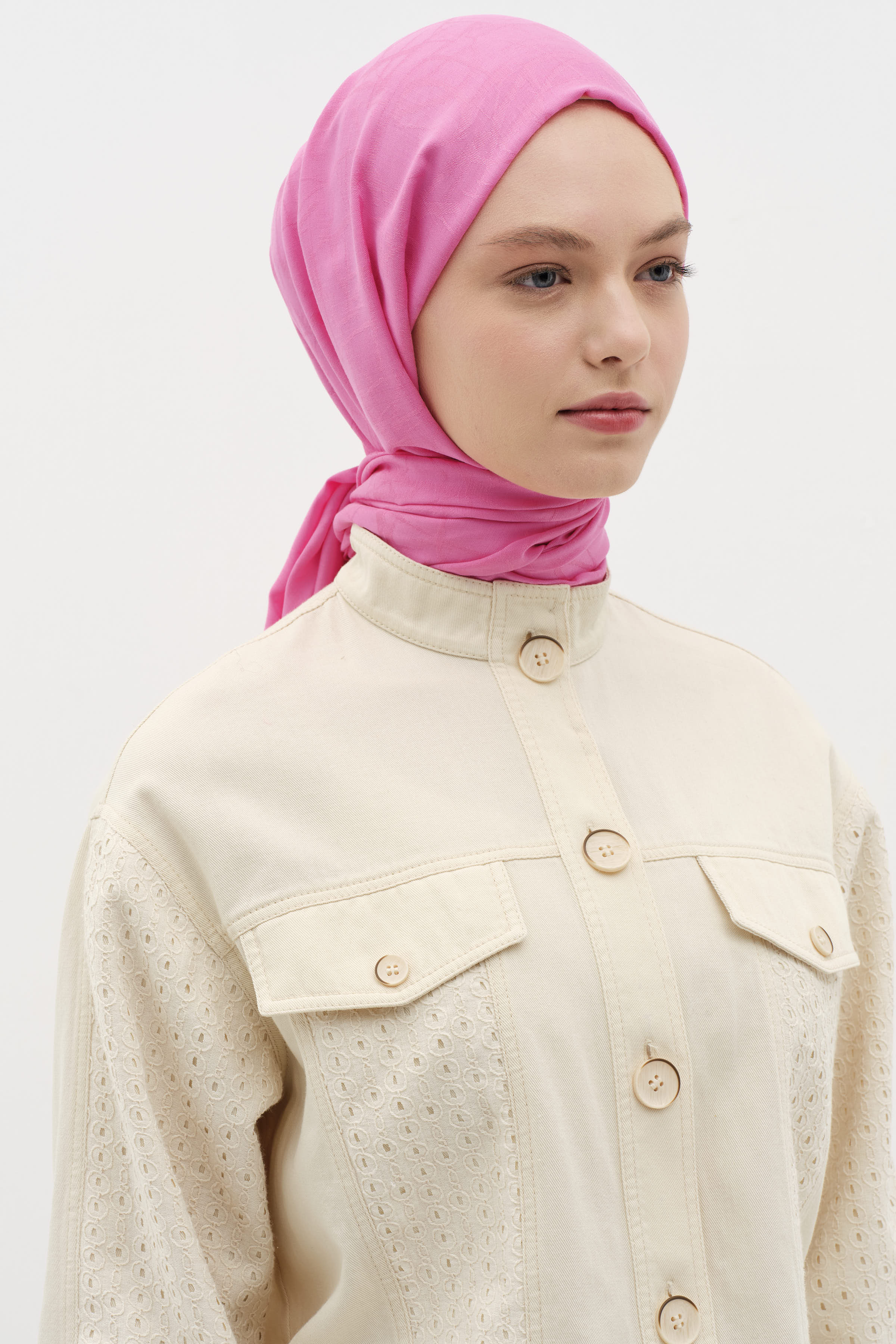 Natural Karışık Desen Şal - Fuşya TUGBA