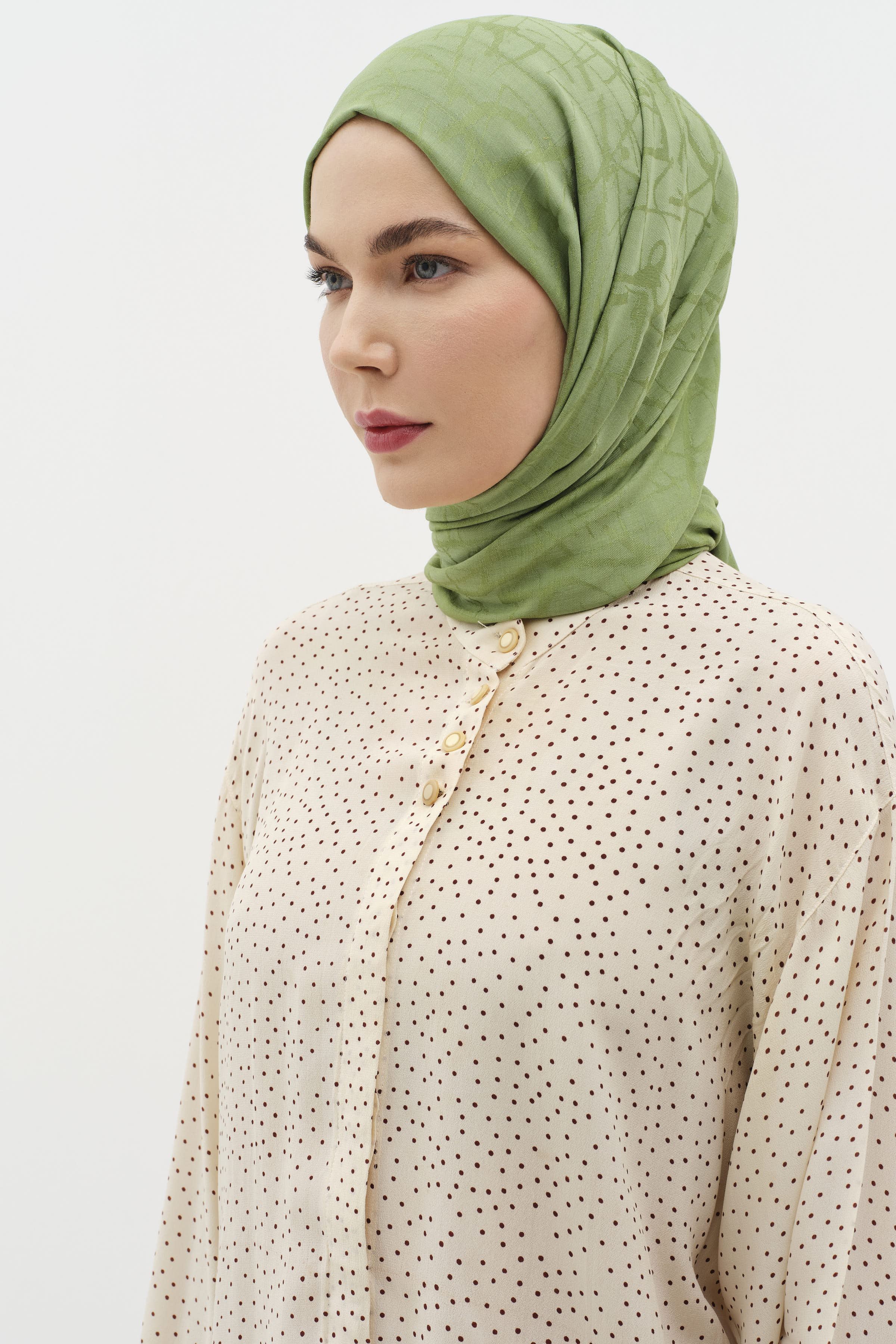 Natural Karışık Desen Şal - Göl Yeşili TUGBA