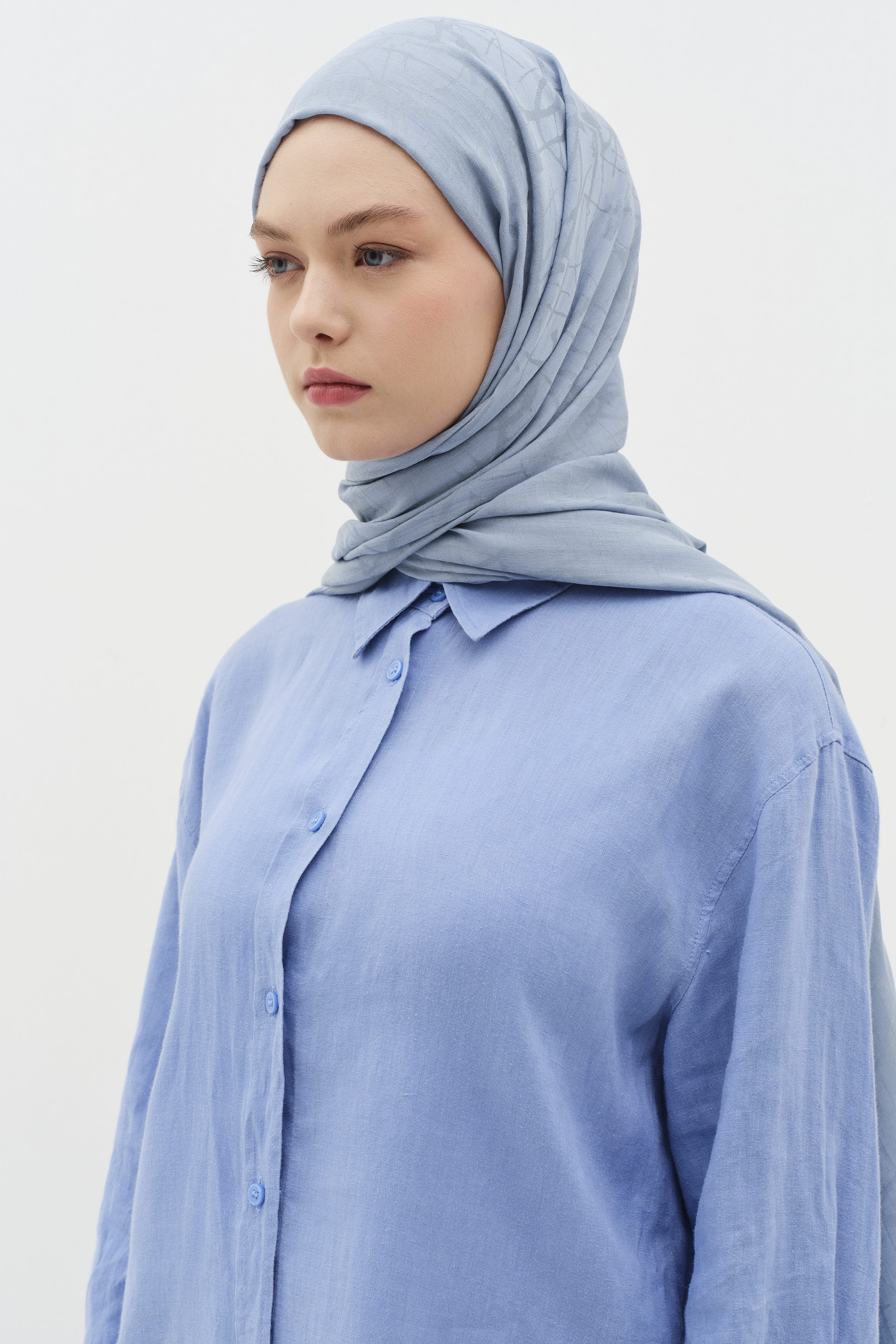 Natural Karışık Desen Şal - İndigo TUĞBA