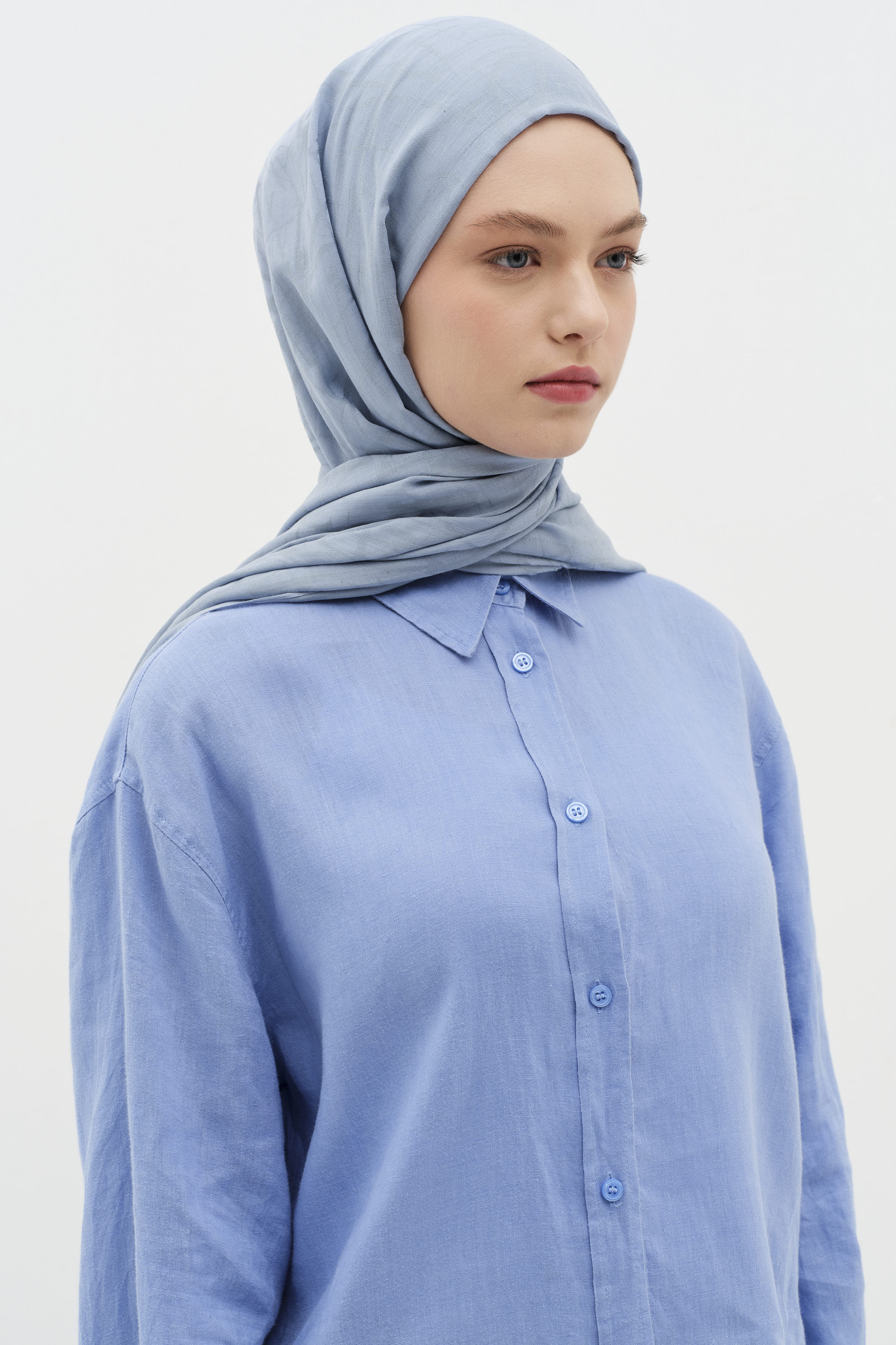 Natural Karışık Desen Şal - İndigo TUĞBA