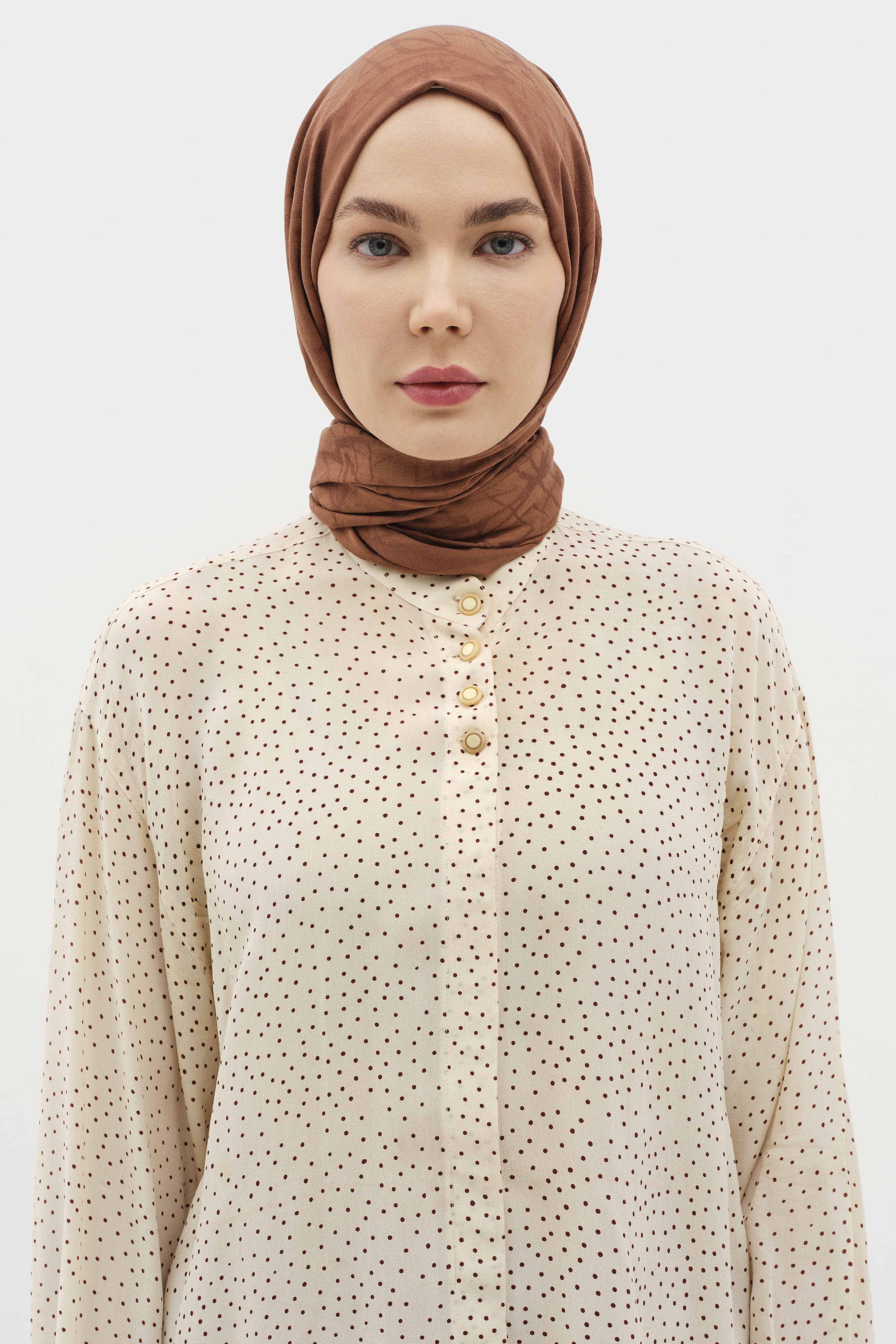 Natural Karışık Desen Şal - Kahve TUGBA