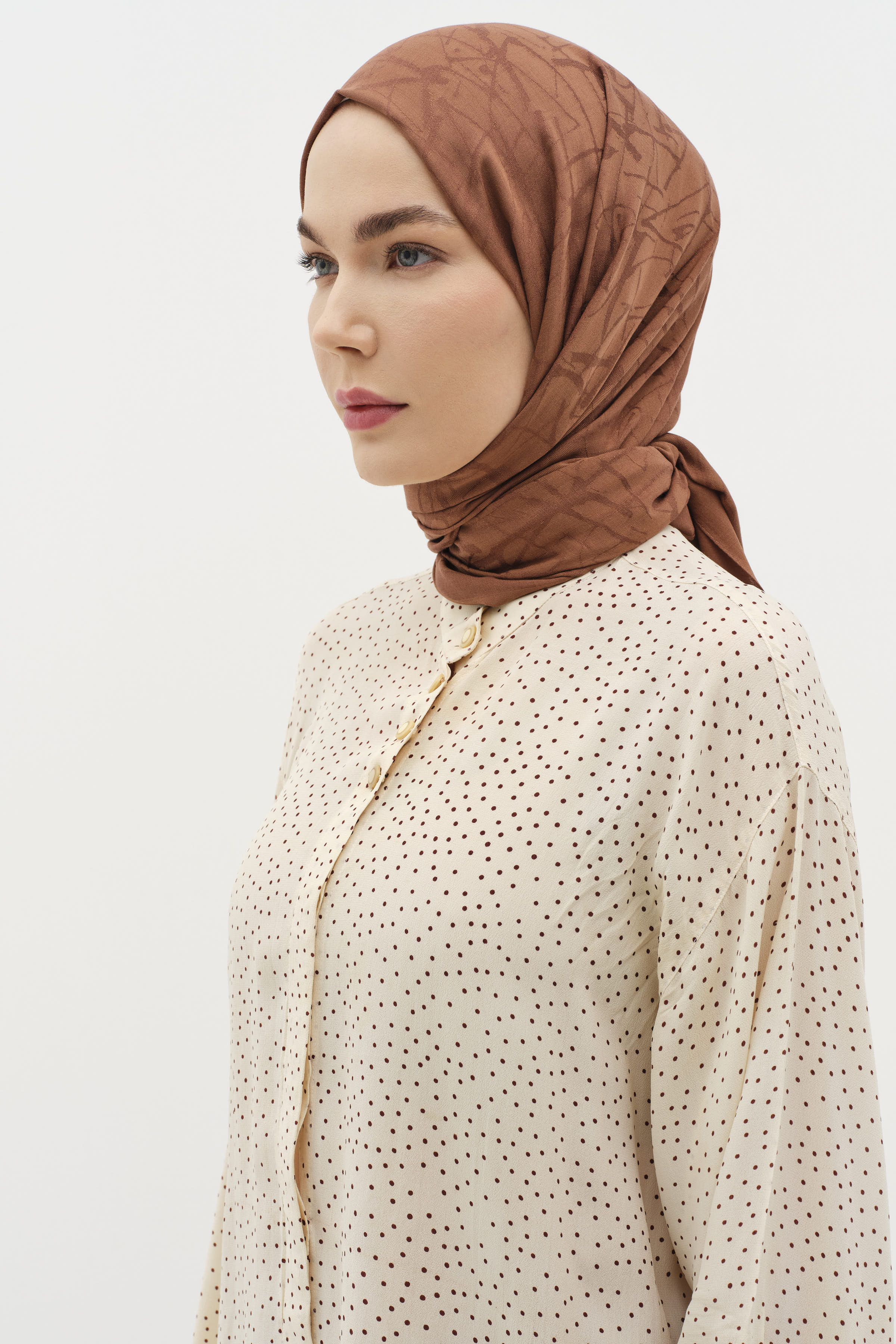 Natural Karışık Desen Şal - Kahve TUGBA