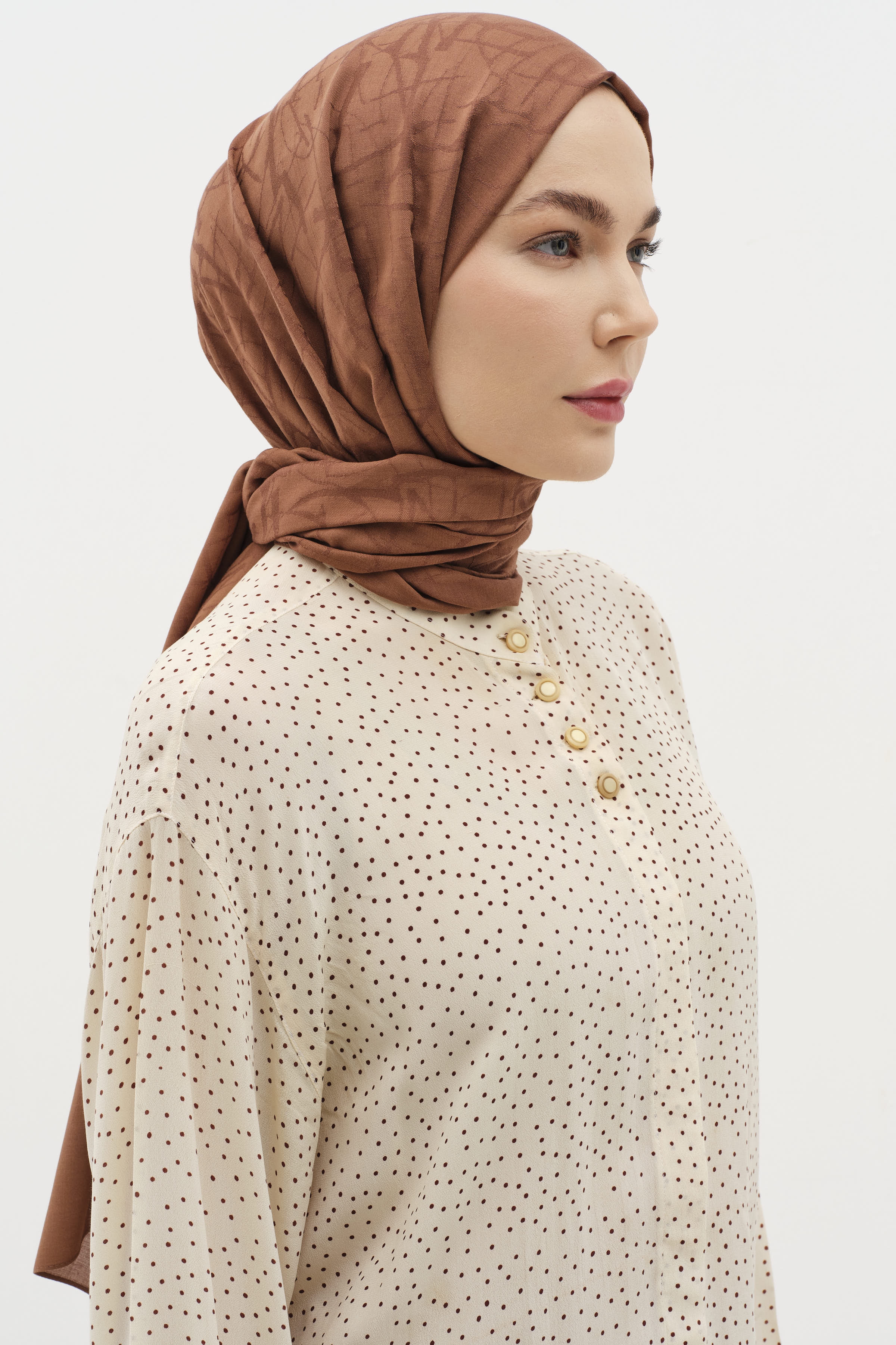 Natural Karışık Desen Şal - Kahve TUGBA